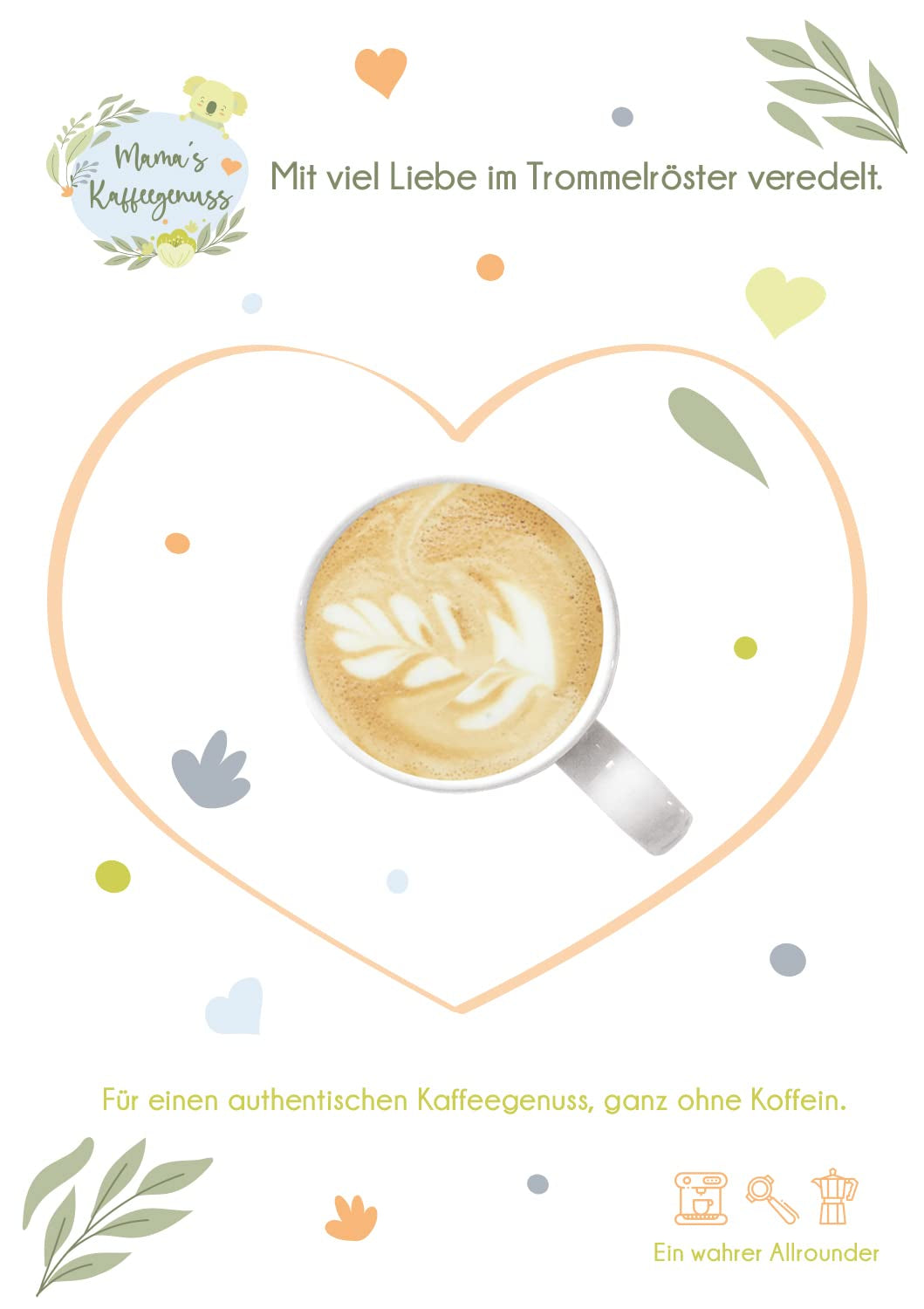 Mama's Coffee Pleasure®binky - Cremoso koffeinfria espressobönor - naturligt CO² koffeinfritt - lätt trumma rostat i Italien - perfekt under och efter graviditeten