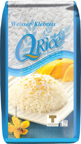 Q RICE | Weißer Klebreis Langkorn aus Thailand | Aromatisch mit klebriger Textur | Idealisk för curry, sushi, mochi eller rispudding 1 x 1 kg