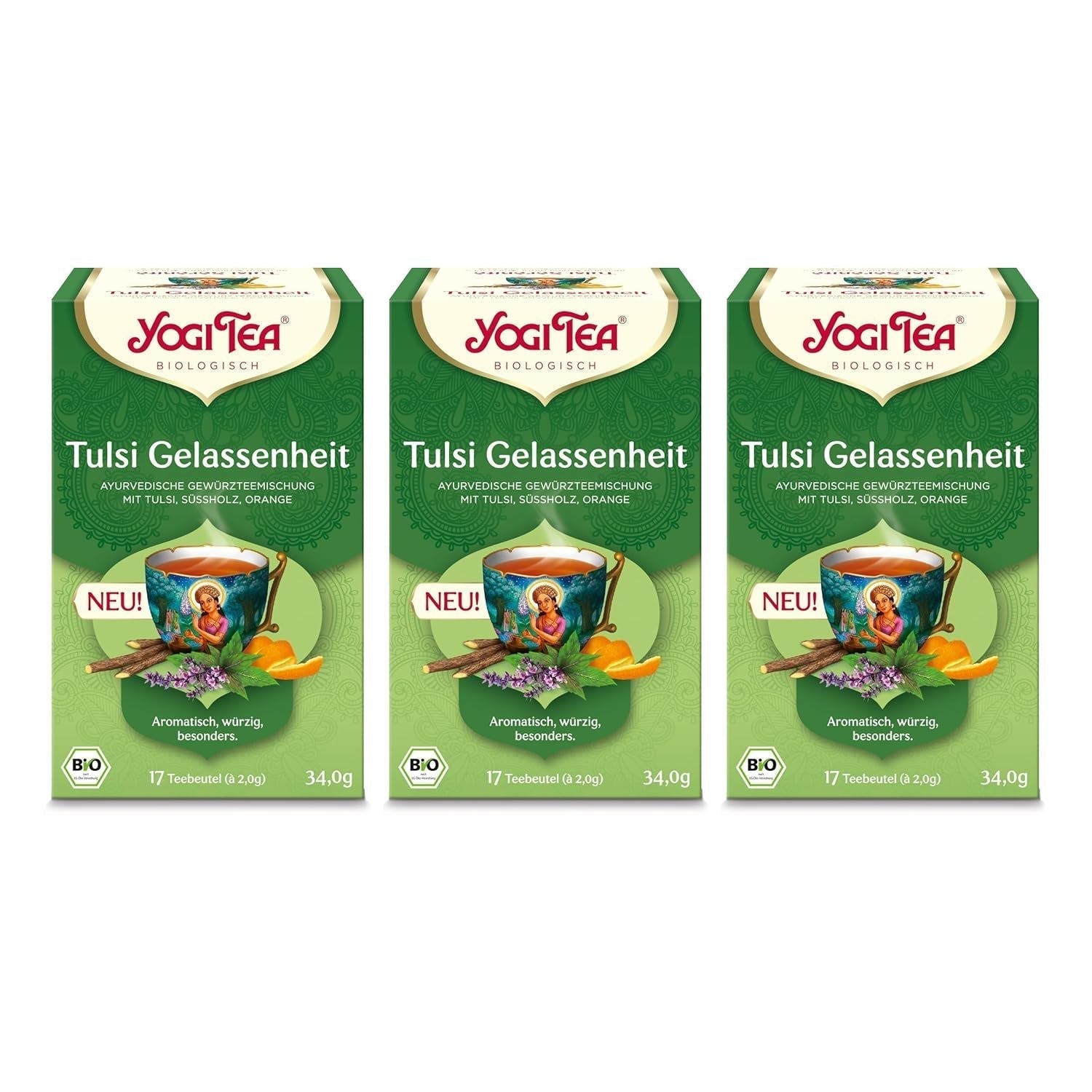 Yogi Tea - Tulsi Serenity Organic Herbal Ayurvedic Tea Nature's Koffein Free Tulsi Blend "Holy" Basil Lakrits & Orange Yogi Tea 3-pack 3X17 tepåsar (51 tepåsar)