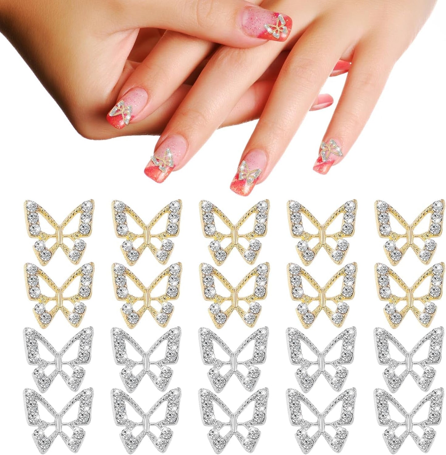 20st Glitter Butterfly Nail Charms, Nail Art Strass, Nagelstenar, Butterfly Nail Art, Strass, Alla hjärtans dag Nagelberlocker, Gör-det-själv-mobilfodraldekoration