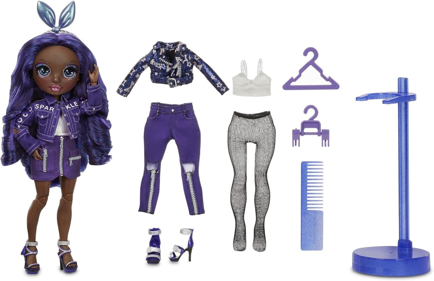 Rainbow High Fashion Doll - Kristal Bailey - Indigo Doll med 2 Deluxe outfits - Inkluderar serie 2 docktillbehör och stativ - Bra present till barn och samlare från 6 år och uppåt