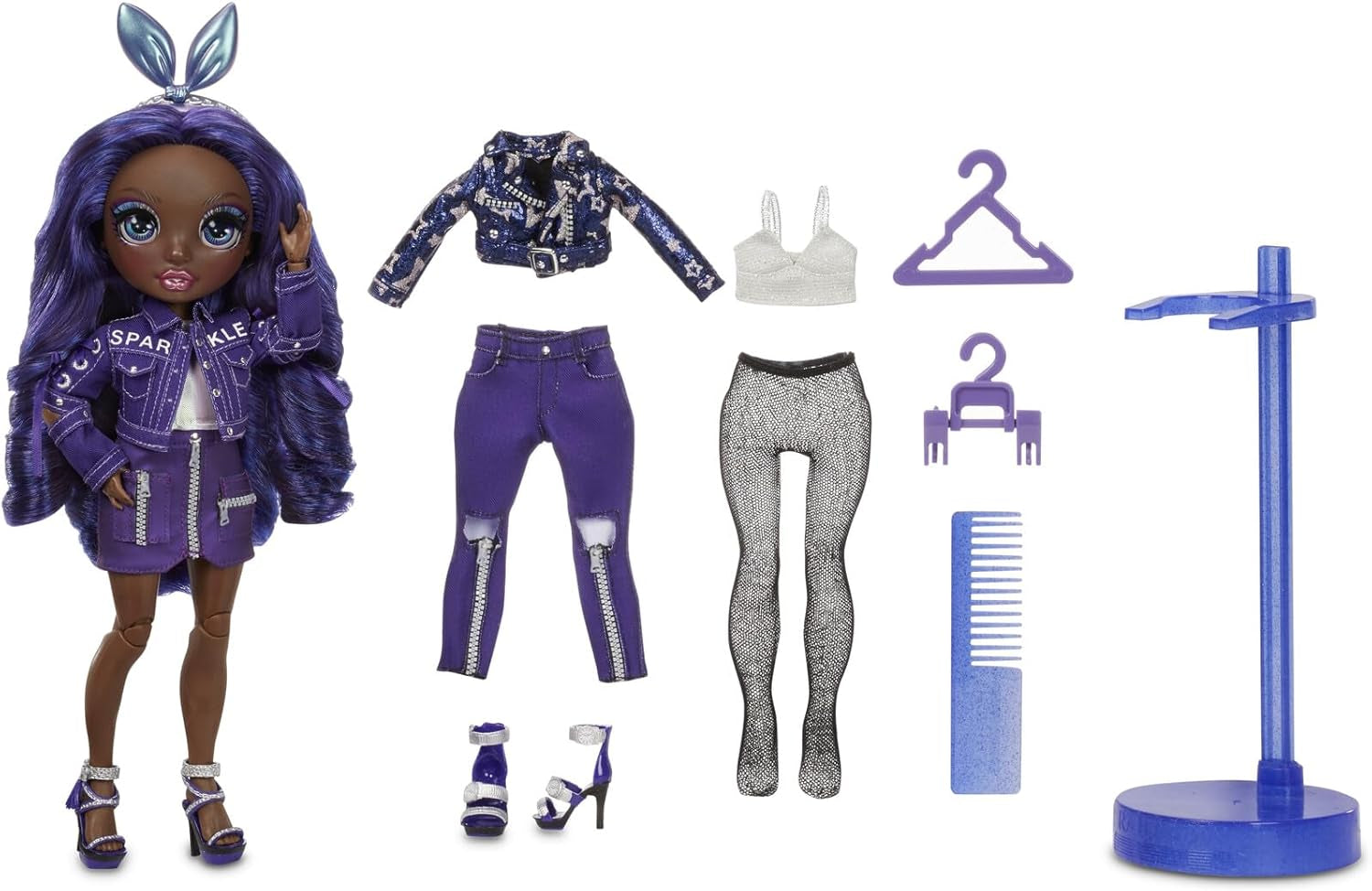 Rainbow High Fashion Doll - Kristal Bailey - Indigo Doll med 2 Deluxe outfits - Inkluderar serie 2 docktillbehör och stativ - Bra present till barn och samlare från 6 år och uppåt