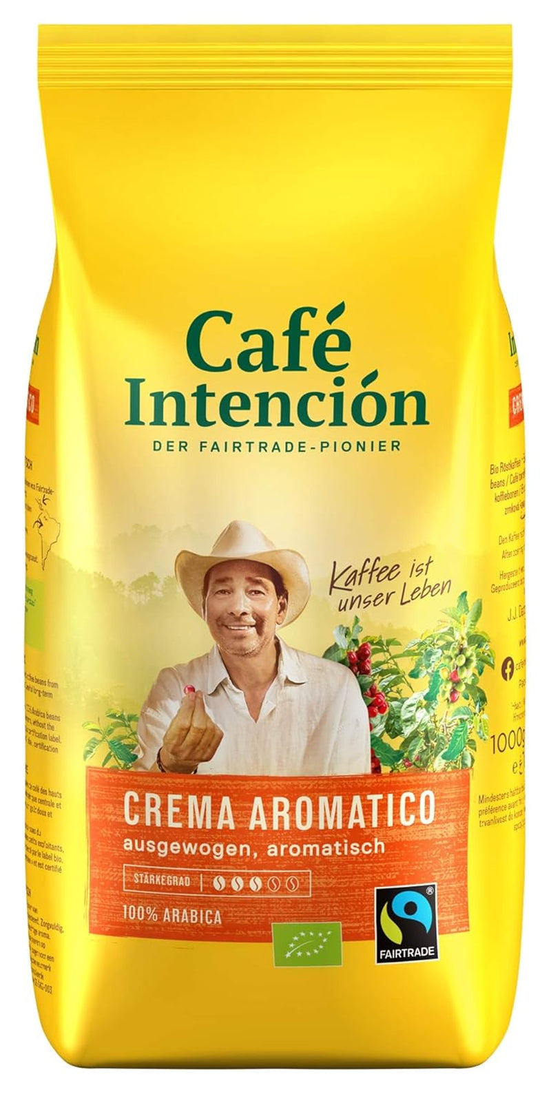 2x Fairtrade JJDarboven - Café Intención Aromatico Café Crema, ekologiskt kaffe, hela bönor - 1000g
