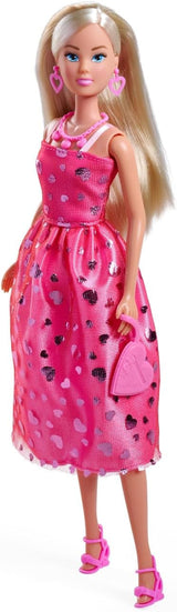Simba Steffi Love Pink Love – Ankleidepuppe im rosa Glitzerkleid, inkl. Zubehör in Herzform, 29 cm groß, Modepuppe für kreatives Rollenspiel, für Kinder ab 3 Jahren