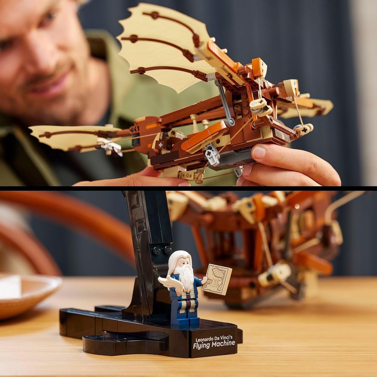 LEGO Icons Leonardo Da Vincis flygmaskin med flaxande vingar - Inkluderar minifigur och stativ - Byggset för vuxna - Heminredningsset - Presentidé - 10363 Byggset Besuche den LEGO-Store