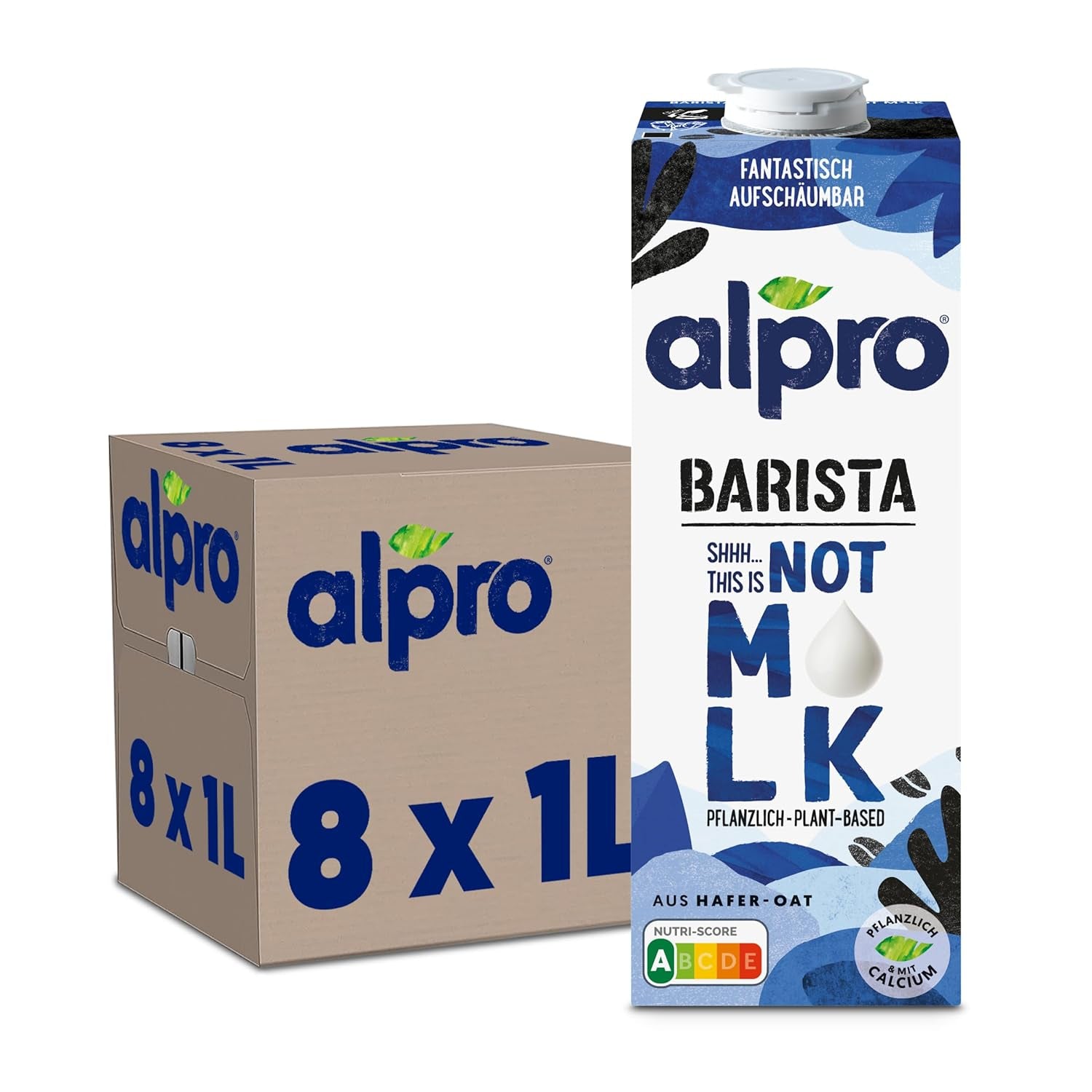 Alpro Barista Haferdrink – Zum Aufschäumen – Vegan und milchfrei – Von Natur aus lactosfrei – Rich an Ballaststoffen, Calcium und Vitaminen – 8 x 1 L – Haltbar