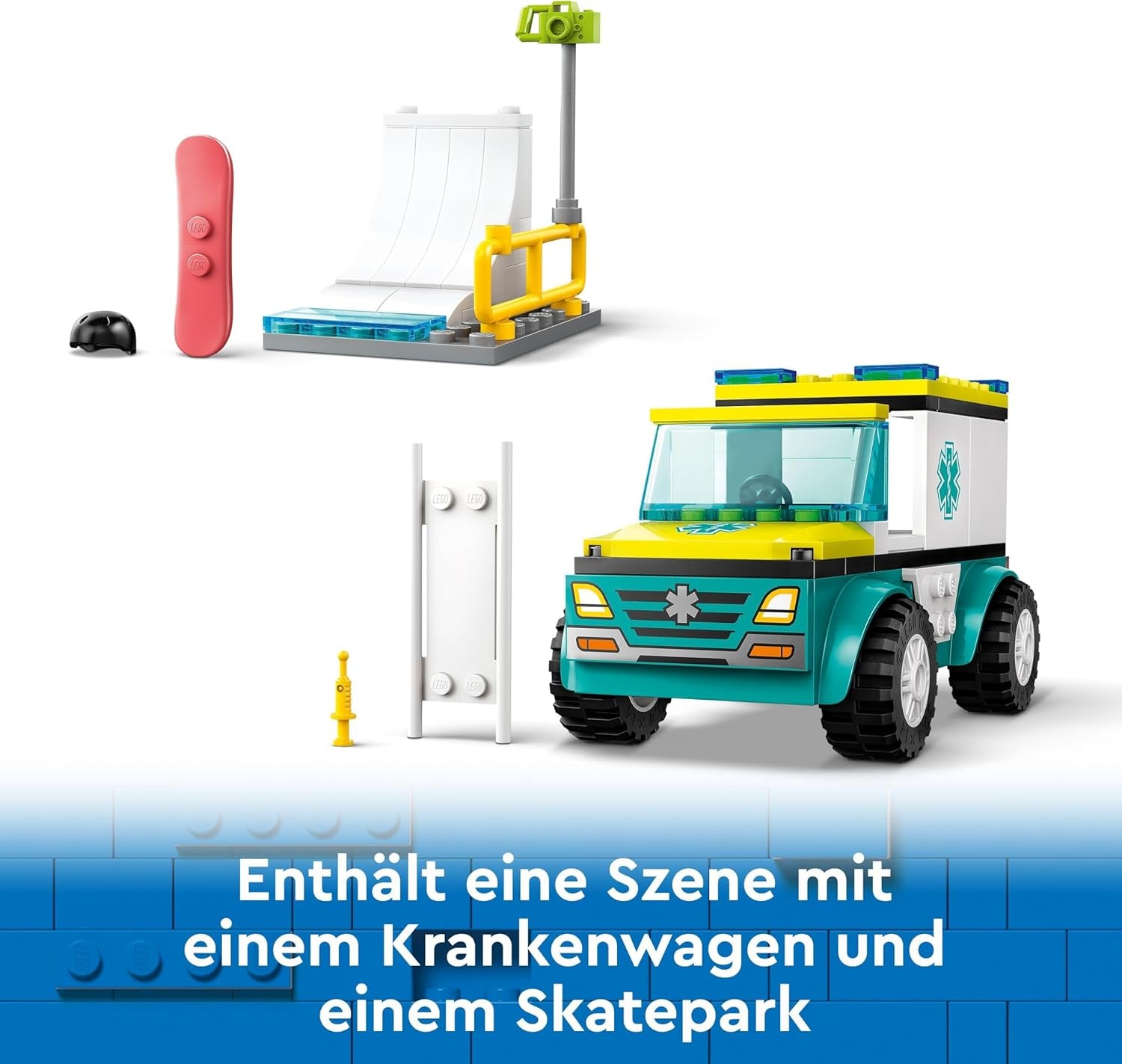 LEGO City Ambulans och Snowboardåkare, Ambulanslekset med leksaksbil och 2 minifigurer, Snowboardåkare och Paramedic Figur, fantasifull present till pojkar och flickor från 4 år 60403 Byggset Besuche den LEGO-Store