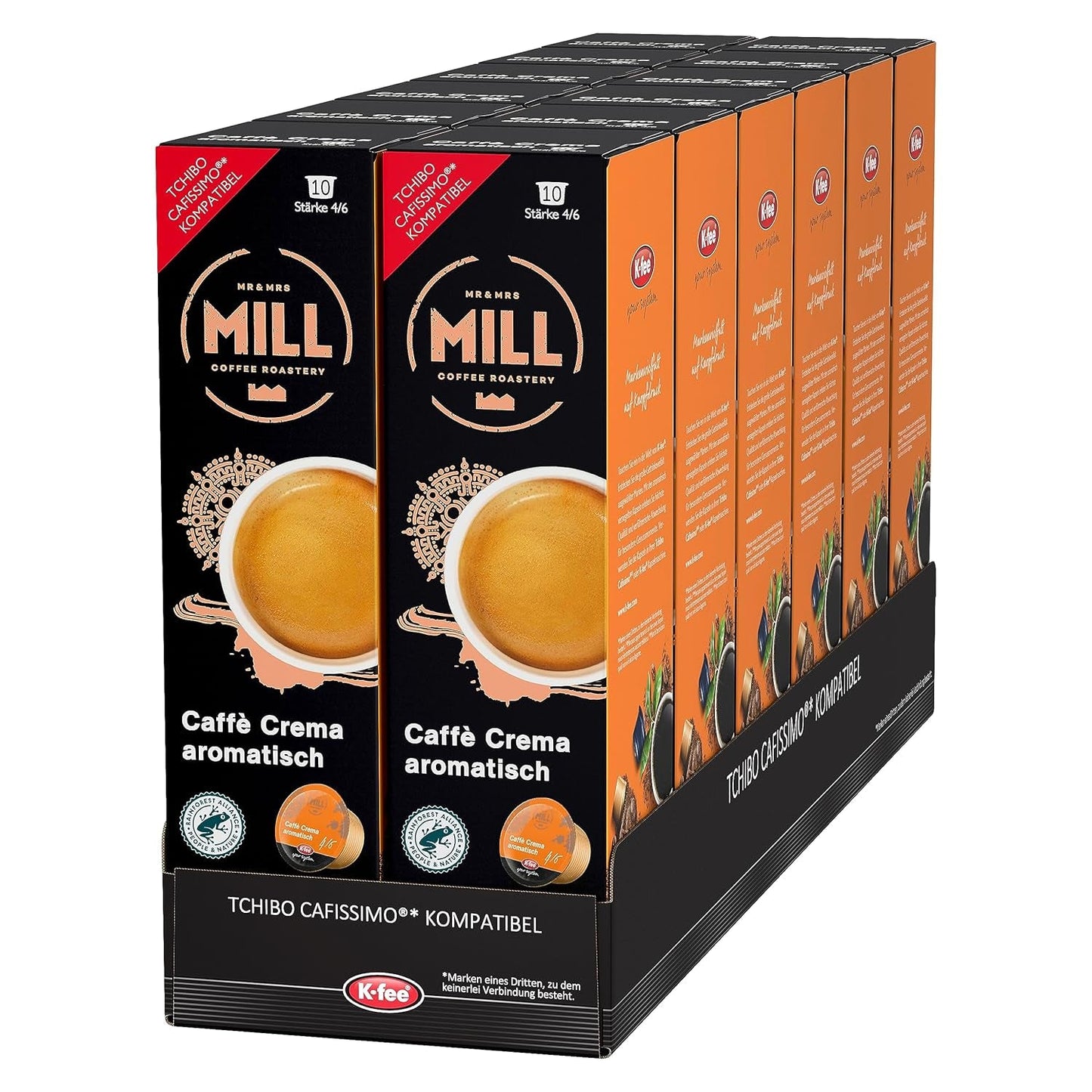 Mr & Mrs Mill Caffè Aromatisch crema, kompatibel med K-fee & Tchibo Cafissimo*, Stärke 4/6, 120 kaffekapslar