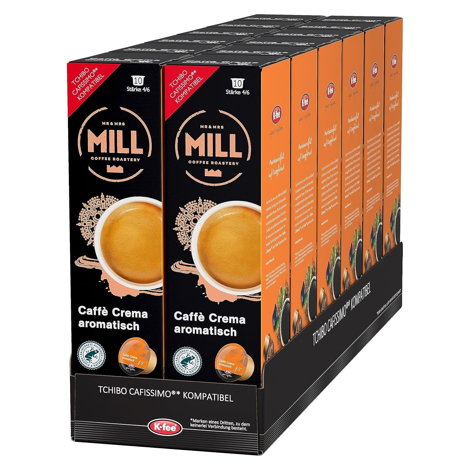 Mr & Mrs Mill Caffè Aromatisch crema, kompatibel med K-fee & Tchibo Cafissimo*, Stärke 4/6, 120 kaffekapslar