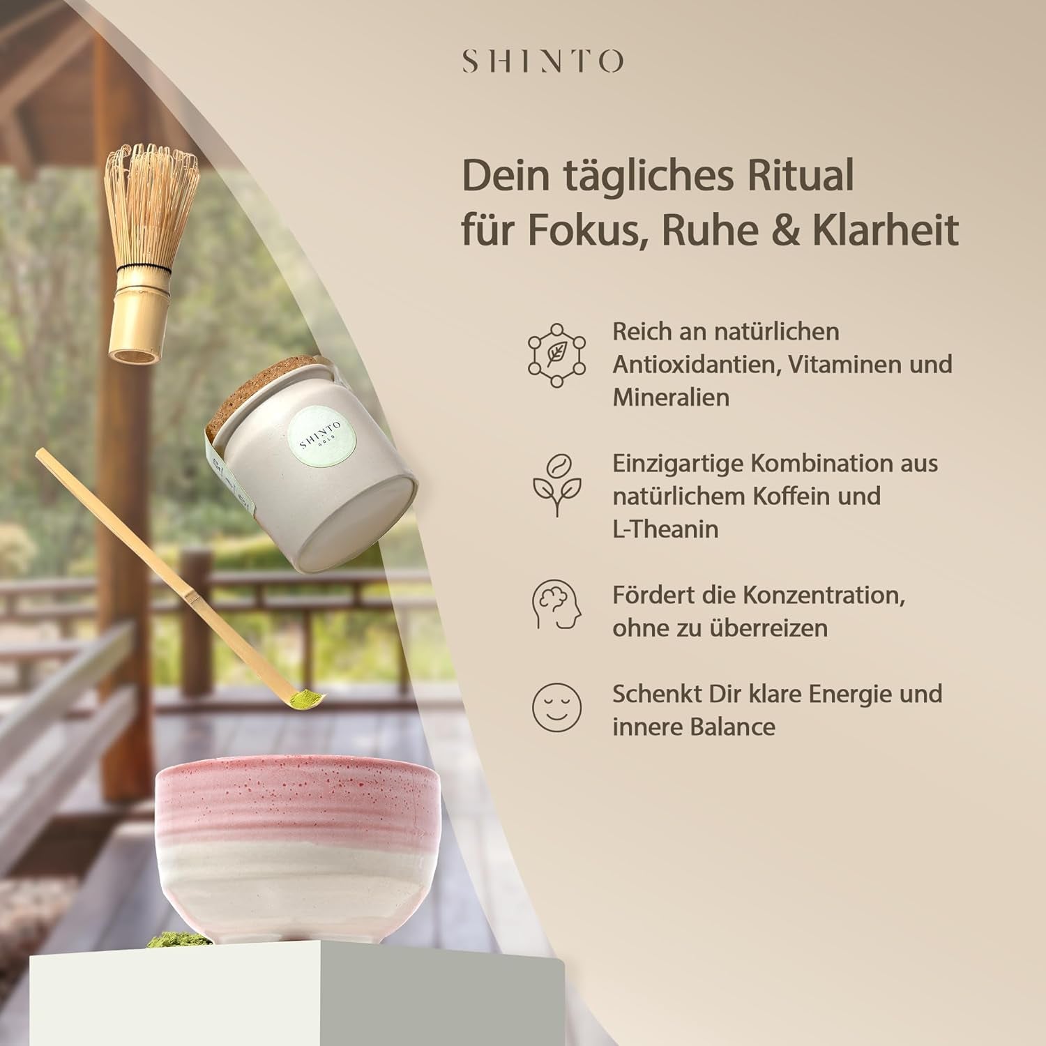 Shinto - "Guld" ekologiskt matcha-te - grönt tepulver av ceremoniell kvalitet - JAS & EU BIO-certifierat - Skuggat & handplockat - Direktimport från Uji, Japan - 30 g