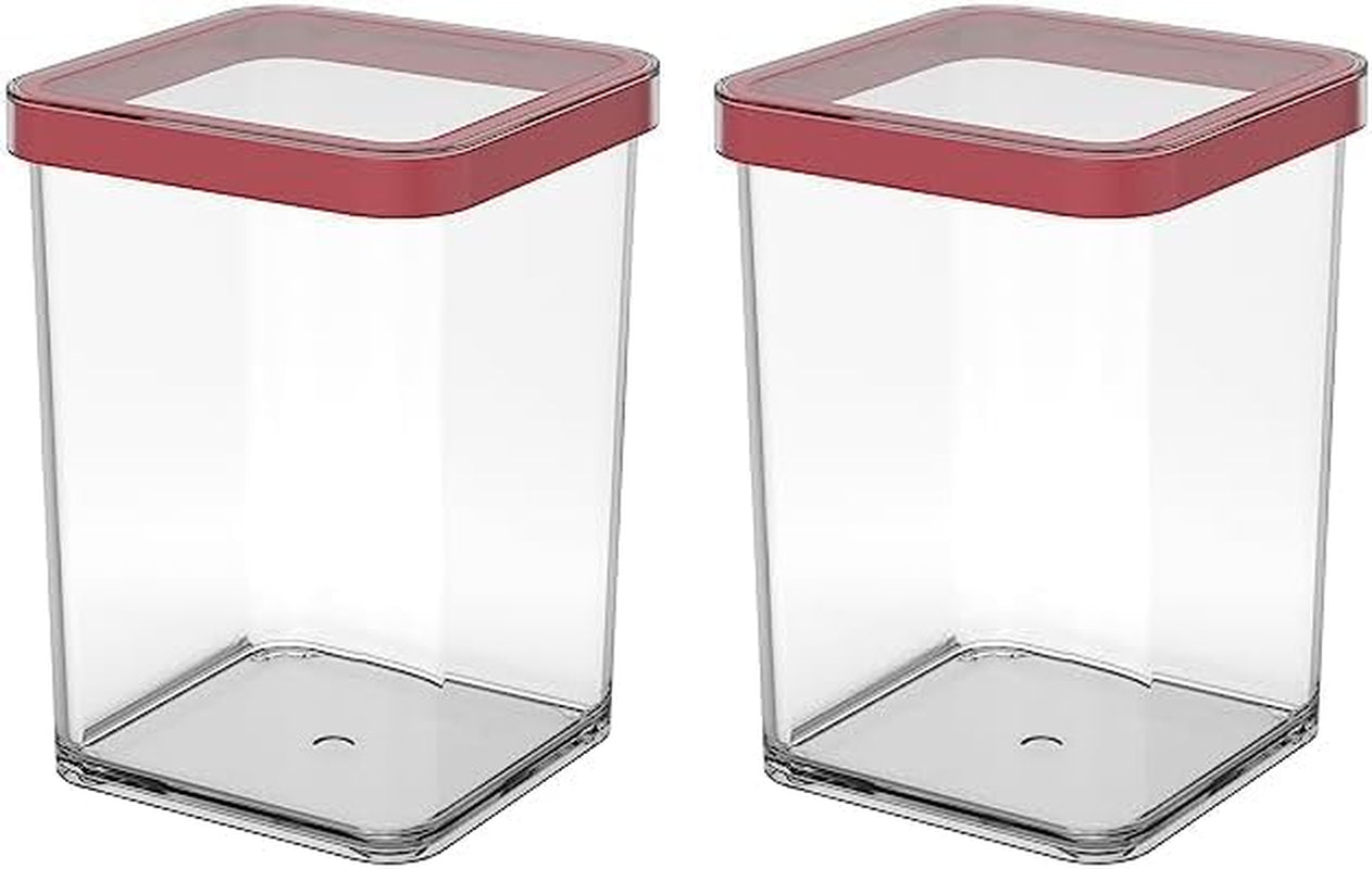 Rotho Loftset med 5 förvaringsburkar med lock, olika storlekar, BPA-fri livsmedelsklassad plast (PP) Klar/röd, (21,4 x 21,4 x 23,5 cm) Naty Shop Matförvaringslådor 1 liter fyrkantig (förpackning med 2)