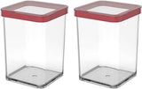 Rotho Loftset med 5 förvaringsburkar med lock, olika storlekar, BPA-fri livsmedelsklassad plast (PP) Klar/röd, (21,4 x 21,4 x 23,5 cm) Naty Shop Matförvaringslådor 1 liter fyrkantig (förpackning med 2)