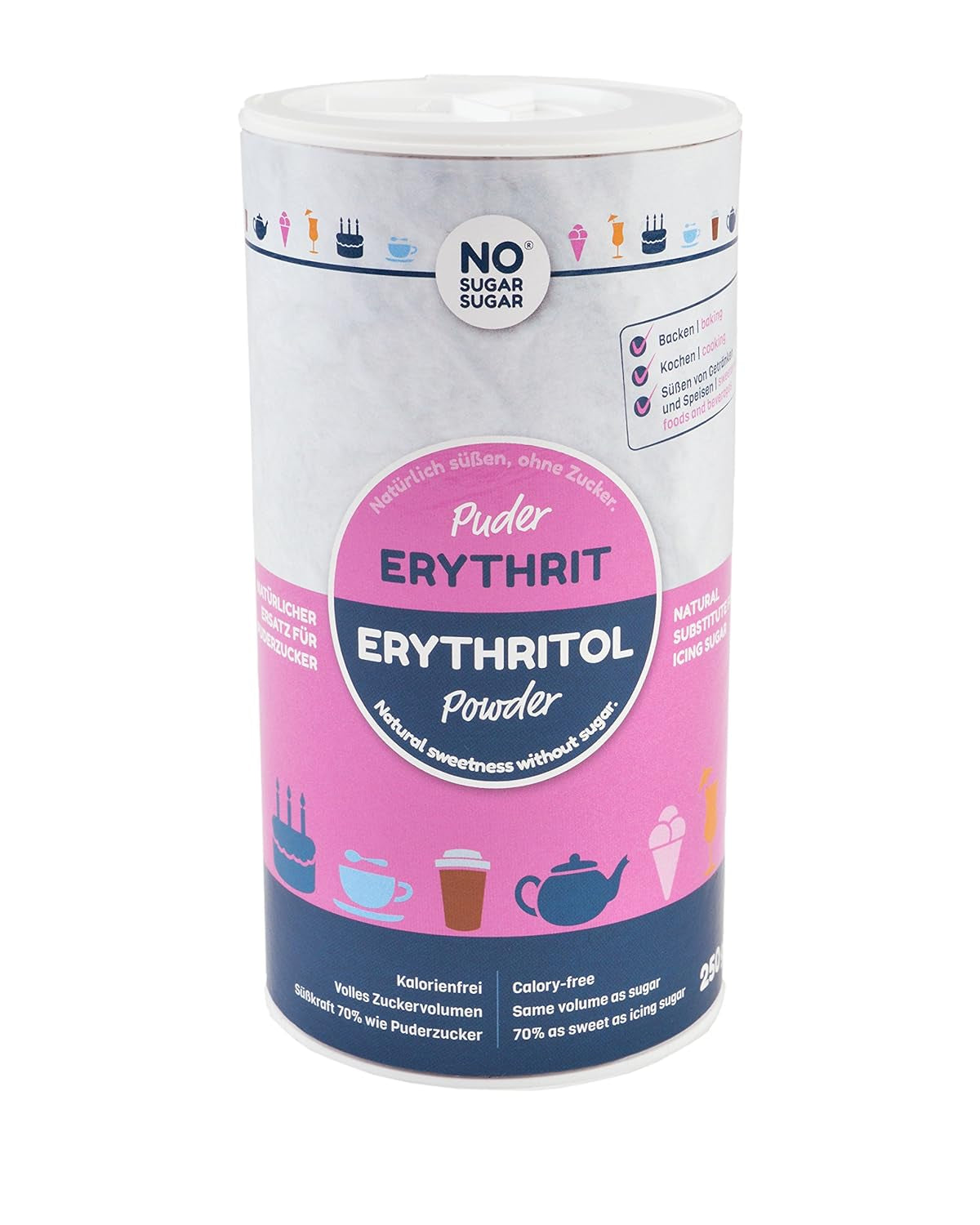 Nosugarsugar Erythrit Puder Streudose - Puderzuckerersatz Kalorienfrei, 19Er Pack (19 X 250 G) Sötningsmedel Naty Shop Standardtitel