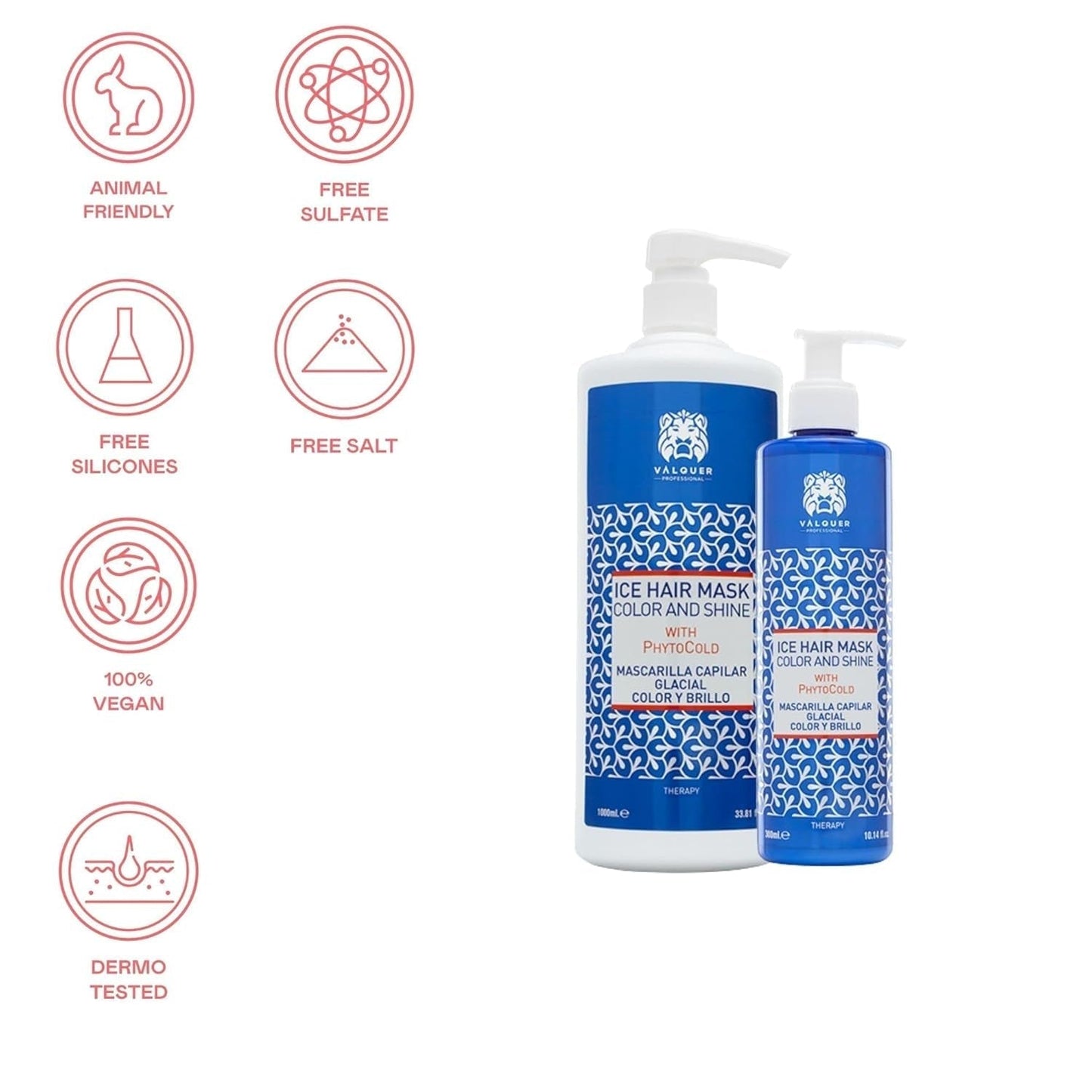Valquer Profesional Ice Hair Mask Color and Shine - För färgat hår, 1000 ml Hårmask Naty Shop