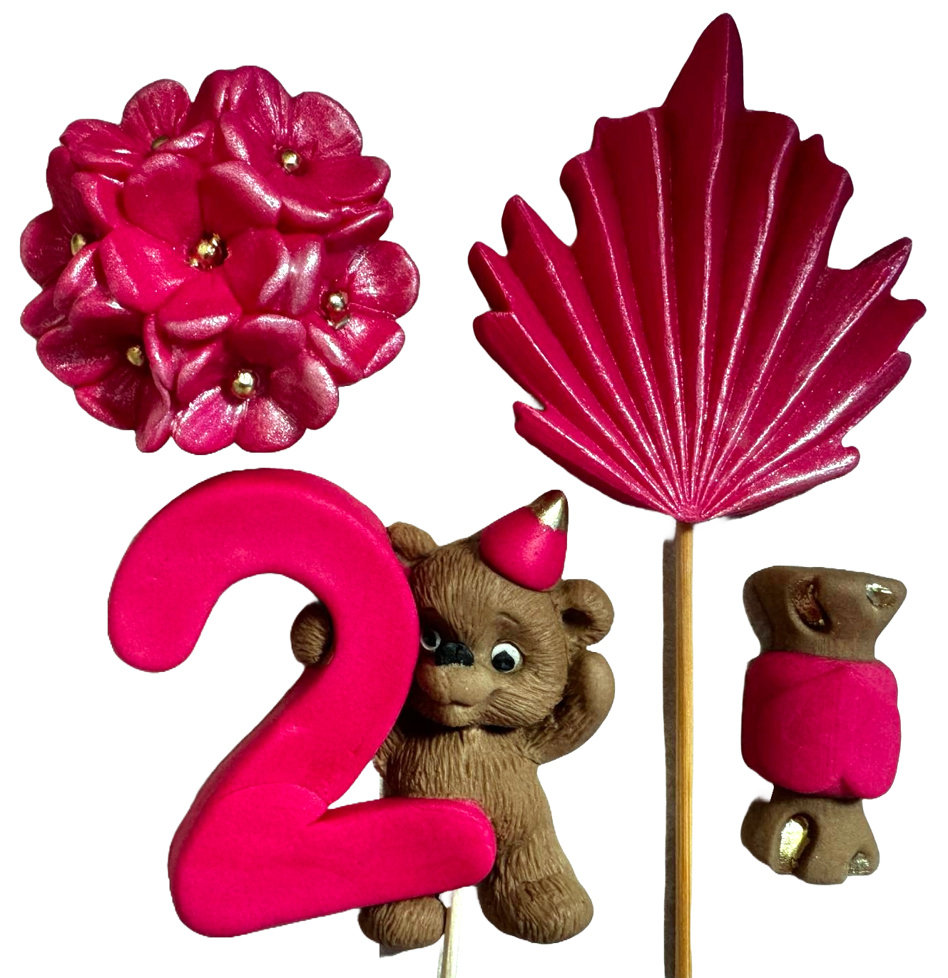 Set med 4 ätliga sockerdekorationer, 2 ÅR Sugar Paste Decorations Naty Shop