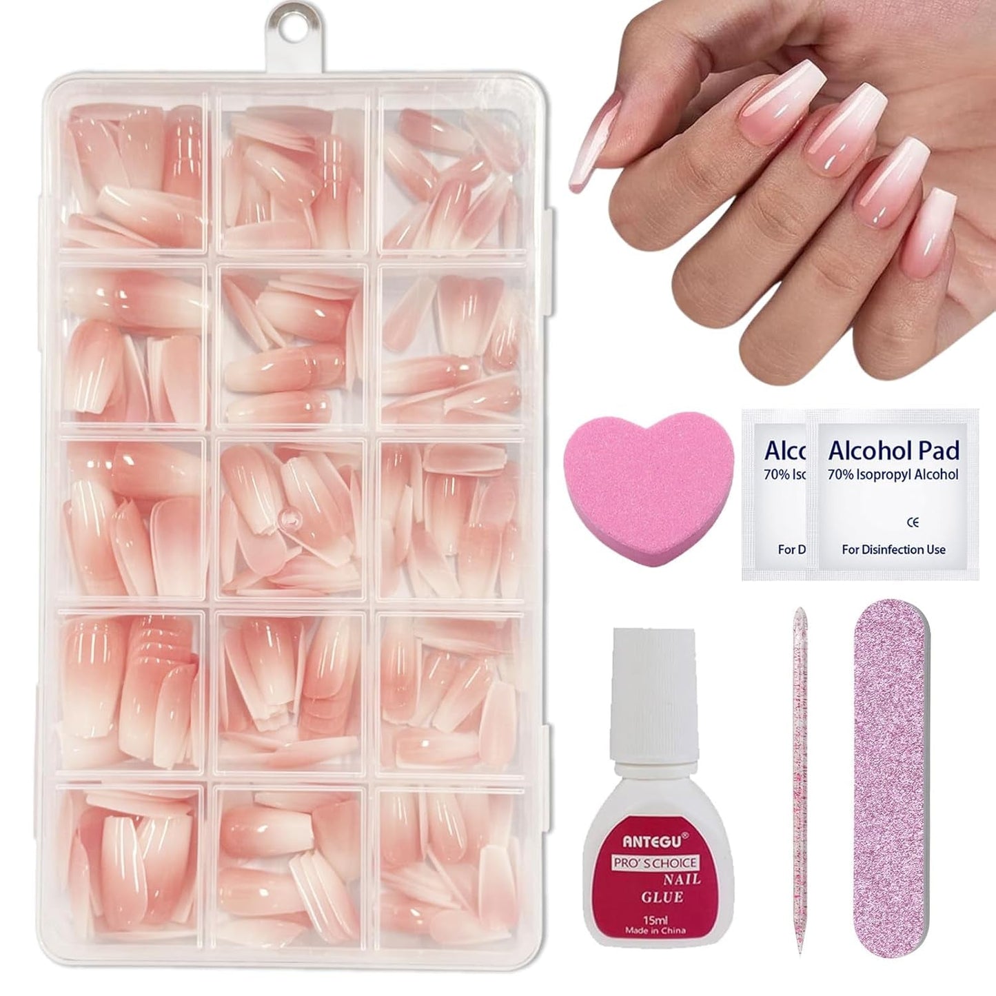 240 st Korta lösnaglar Set - Korta naturliga konstgjorda falska naglar för limning - Nude Gradient Konstgjorda naglar för Box Nail Extensions (Nude Gradient)