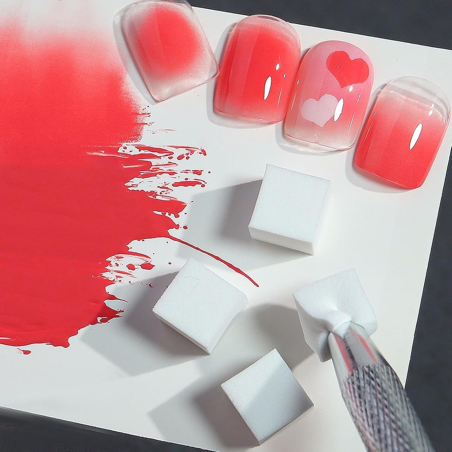 100 Stück Nail Art Schwamm Mit Piercing Zange, Nail Art Zubehör Schwamm Mit Piercing Kugel Aufdreher, Sponge Brush Applikator, Nagelkunst-Rendering-Werkzeuge,Für Gradient Nail Art Patterns Erstellen.