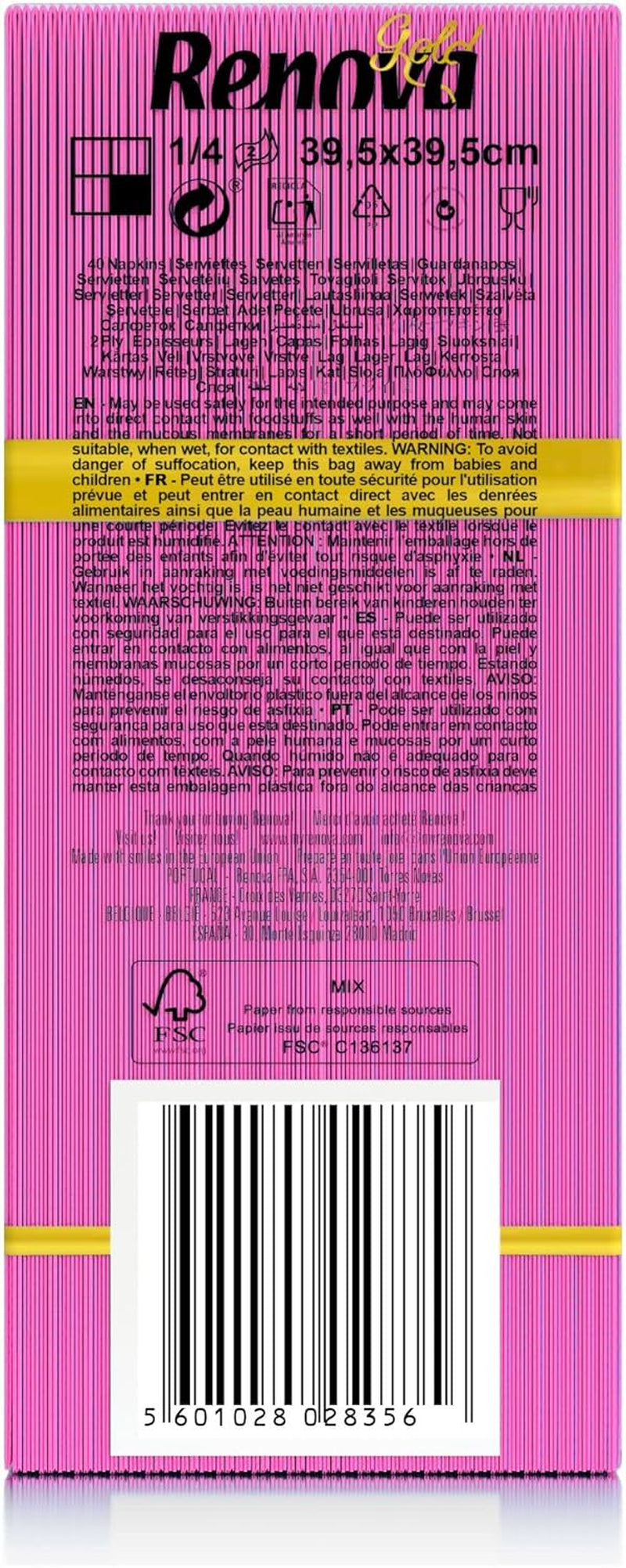 Renova pappersservetter, Fuchsia, 40 servetter, stora, 2 lager