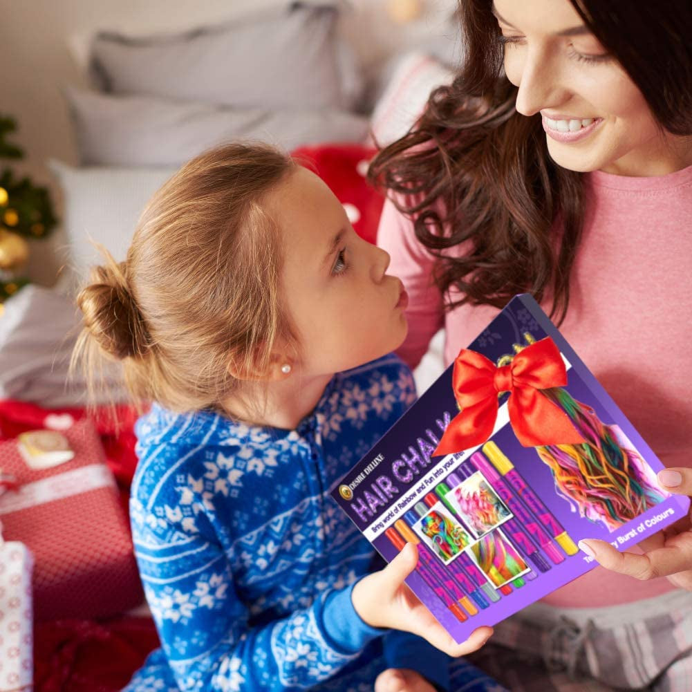 Desire Deluxe hårkrita presenter för flickor, hårkrita för hårfärgningsleksaker till jul, 10 tvättbara hårfärgspennor för karneval, 3 4 5 6 7 8 9 11 år gammal hårfärgning Naty Shop