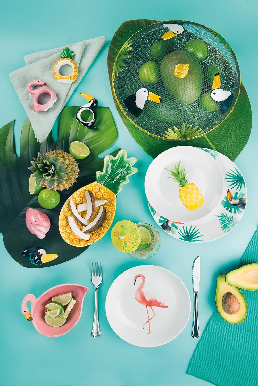 Excelsa Tropical servisset, 18 delar, porslin, vit med dekor
