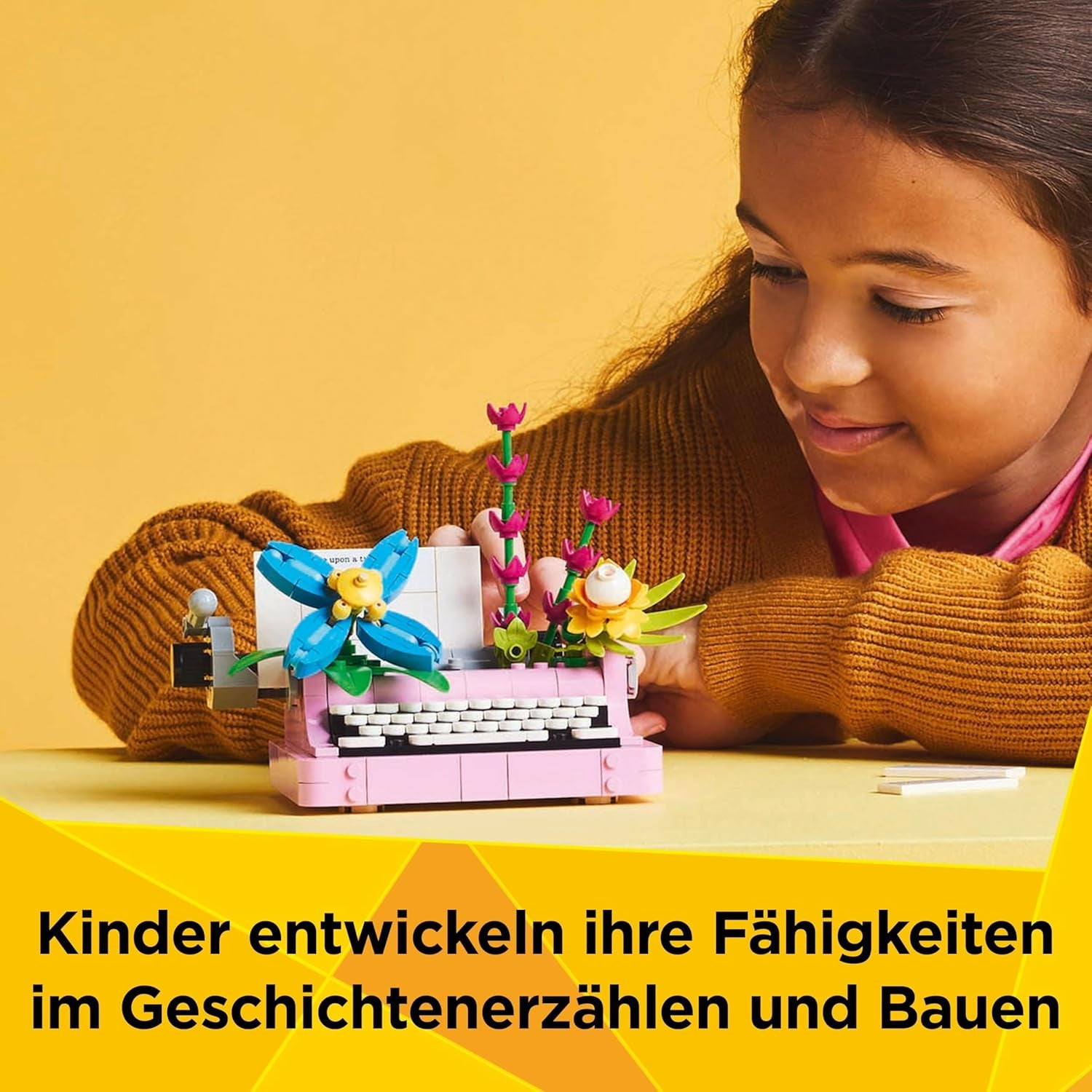 LEGO Creator 3In1 skrivmaskin med blommor - konvertibel leksak till en Keytar-modell eller till en blomkruka med anteckningsbok och penna - byggset - present till flickor och pojkar från 8 år 31169 Byggset Besuche den LEGO-Store