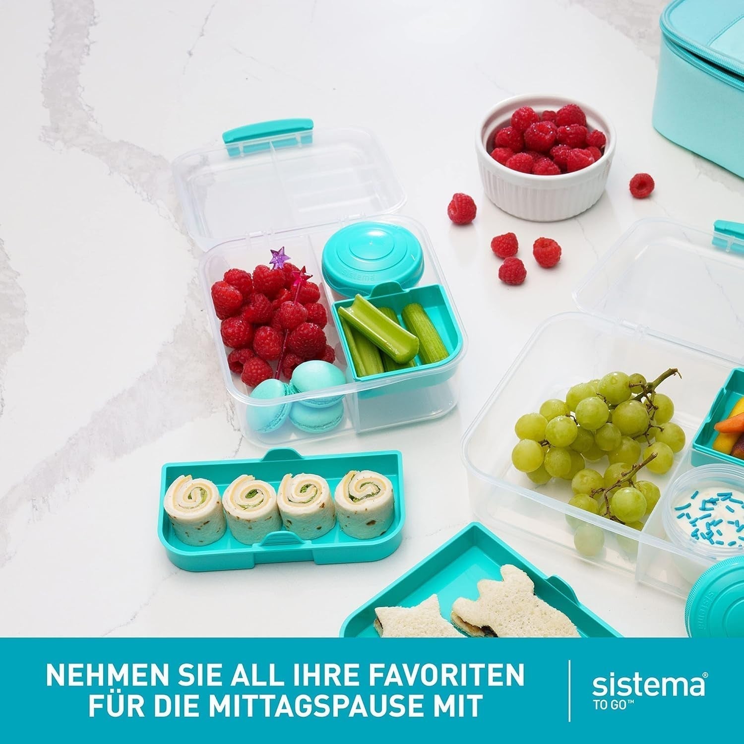 Bento Box TO GO matlådesystem med fack | 1,25 L matlåda med yoghurt/fruktbehållare | för barn och vuxna l | BPA-fri Minty Teal [21685-8T], mintgrön Naty Shop matförvaringslådor
