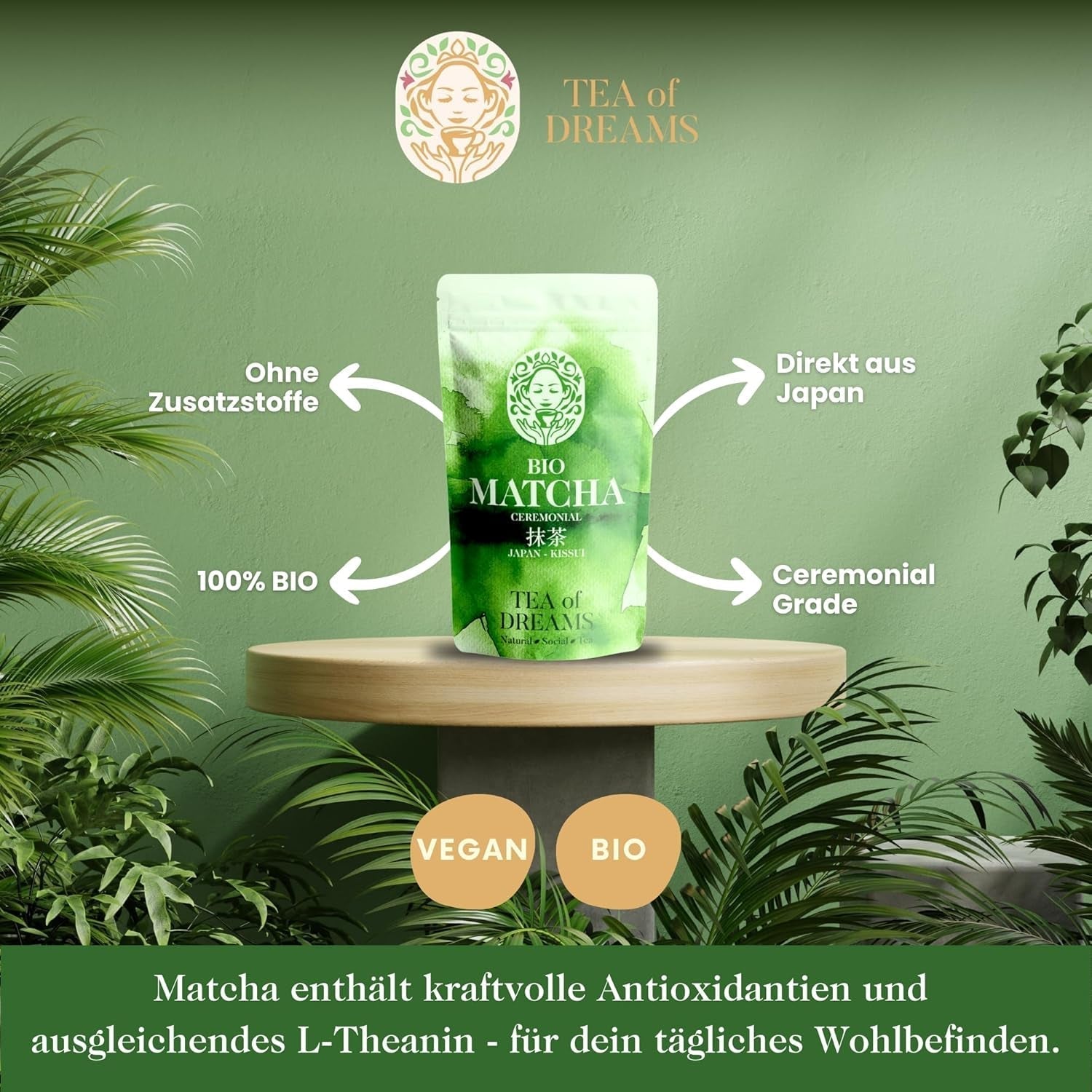 Ekologiskt Matcha-pulver för te och Matcha Latte - Premium ceremoniell kvalitet från Japan - Original Kissui Grönt Te - 30g