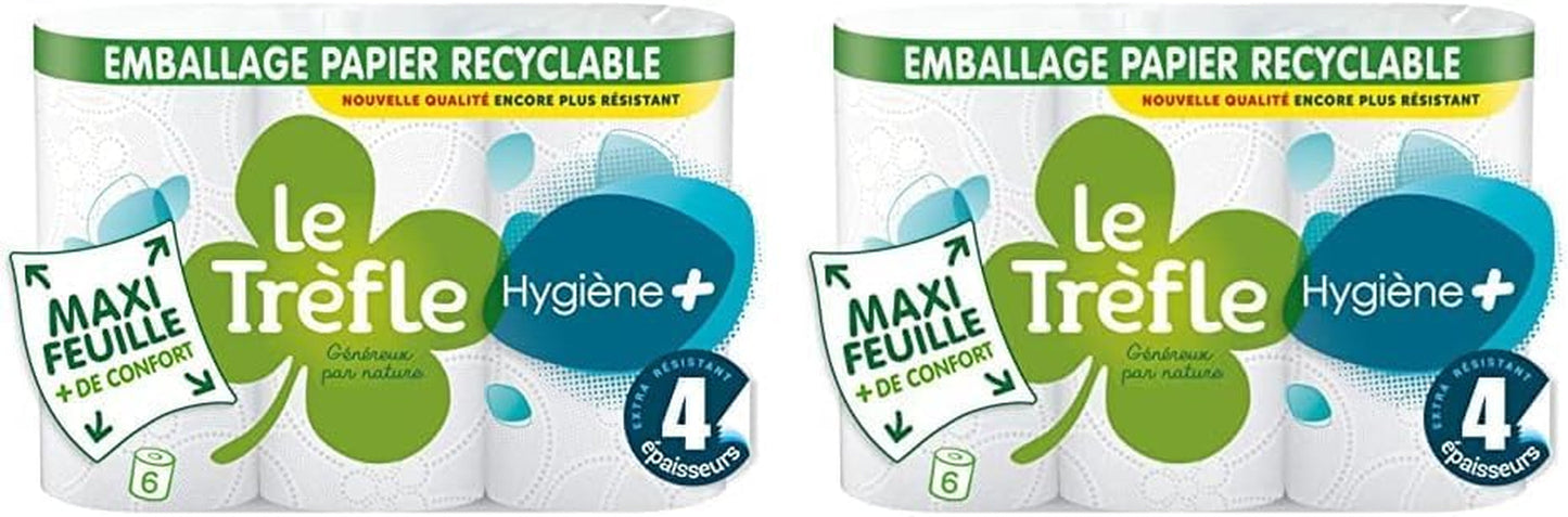 Le Trefoil Hygiene + Toalettpapper, 6 rullar, 4 styrkor (2-pack)
