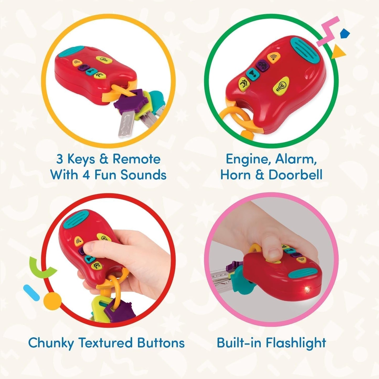Battat leksaksnyckel babyleksak - Färgglad bilnyckelring med ljus och ljud för barn från 10 månader och uppåt Bebe Toys Naty Shop