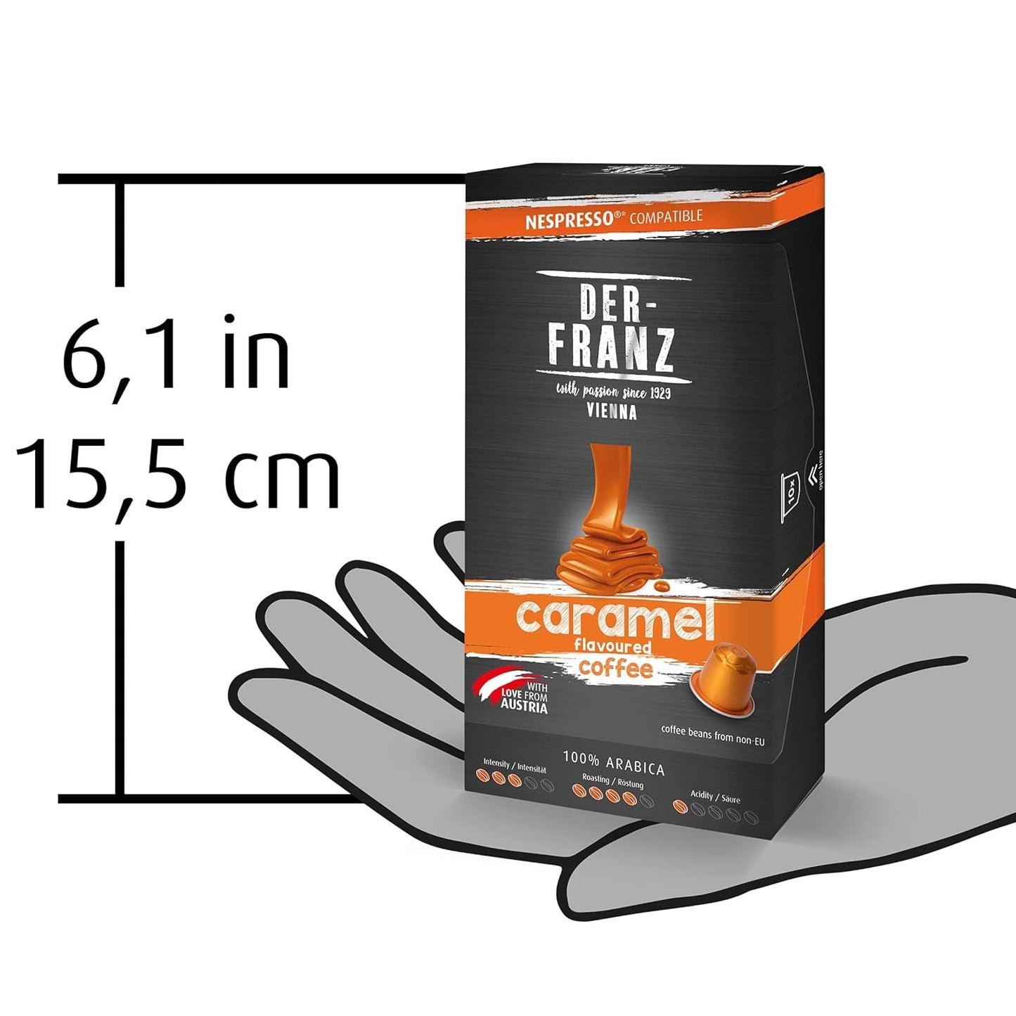 Der-Franz Nespresso-kompatibla kaffekapslar, 6 x 10 kapslar, Caramel Aroma, Medium Roast