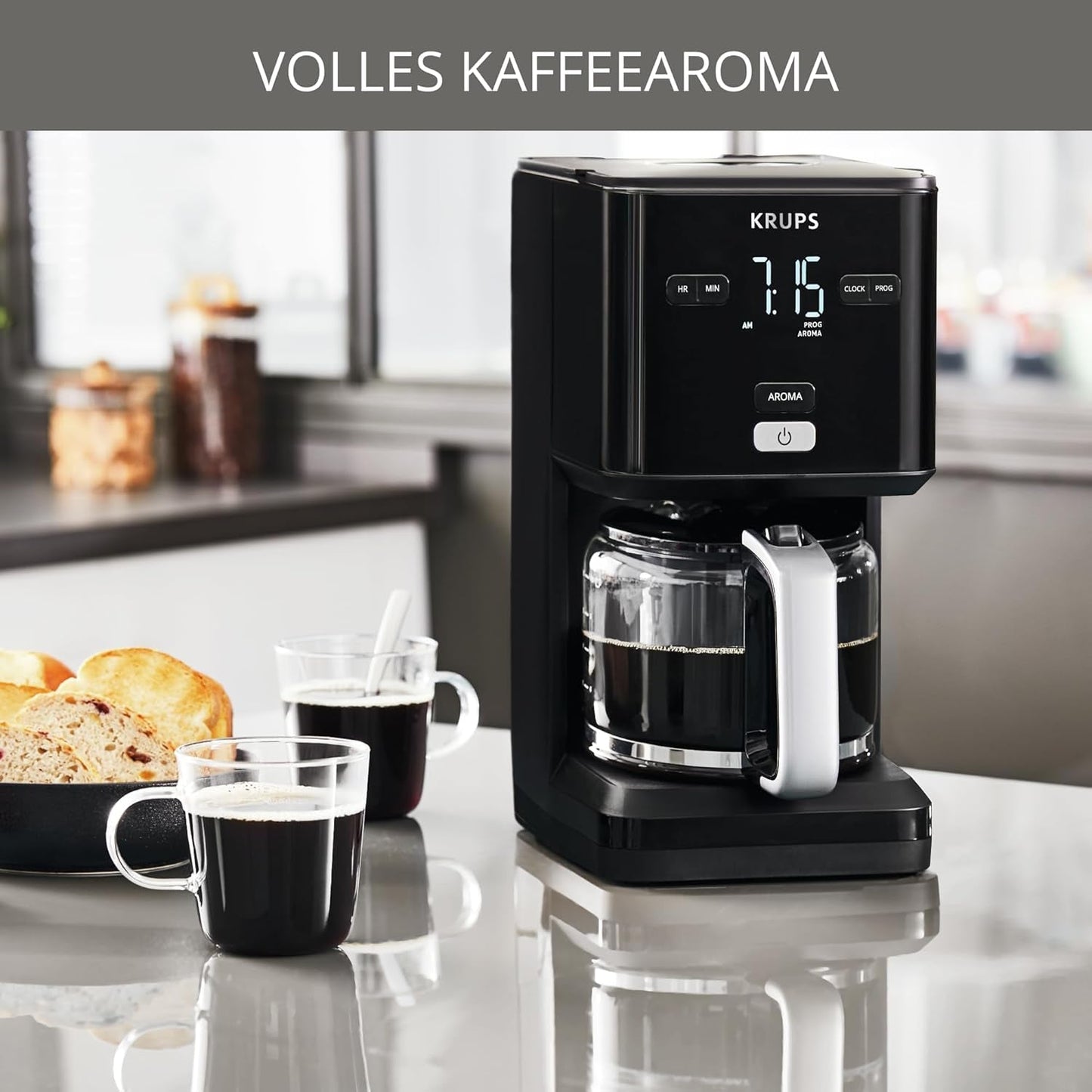 Krups Smart'n Light kaffemaskin med timer, för 1,25 liter filterkaffe, varmhållningsfunktion, automatisk avstängning, svart, KM600810
