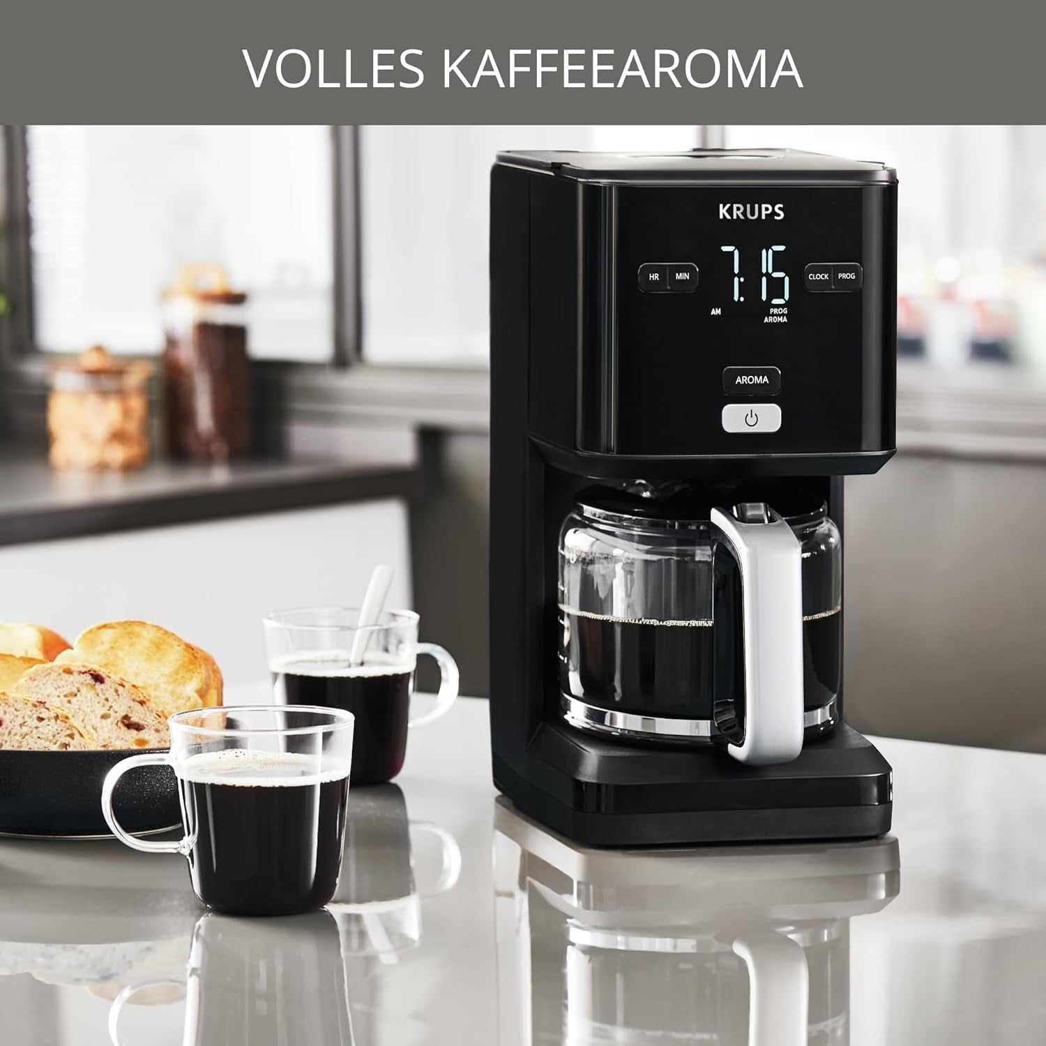 Krups Smart'n Light kaffemaskin med timer, för 1,25 liter filterkaffe, varmhållningsfunktion, automatisk avstängning, svart, KM600810