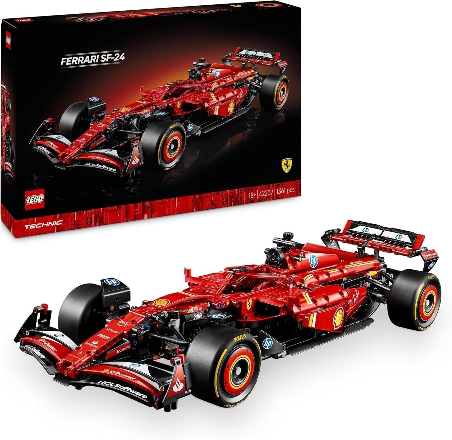 LEGO Technic Ferrari SF-24 F1 Race Car - Modellbil för vuxna - Formel 1 samlarsats - V6-motor, växellåda, styrning och DRS i skala 1:8 - Present till fans av motorsport och racingbilar 42207 Byggset Beuche den LEGO-Store Standardtitel