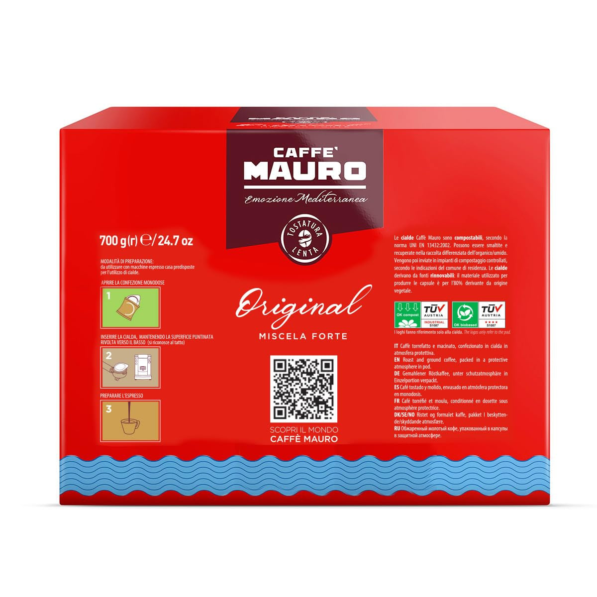 Caffè Mauro Torrefazione Kaffee Komposterbara Pods, Recyclebar Verpackung, Original Mischung - 100 stück - Intensität 10/10 - Kompatibel med ESE System Papier Pads 44 mm