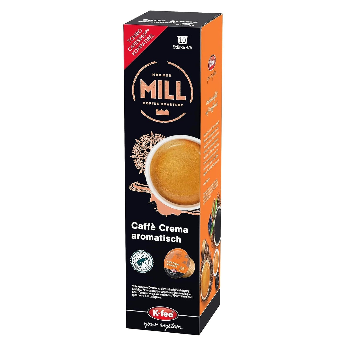Mr & Mrs Mill Caffè Aromatisch crema, kompatibel med K-fee & Tchibo Cafissimo*, Stärke 4/6, 120 kaffekapslar