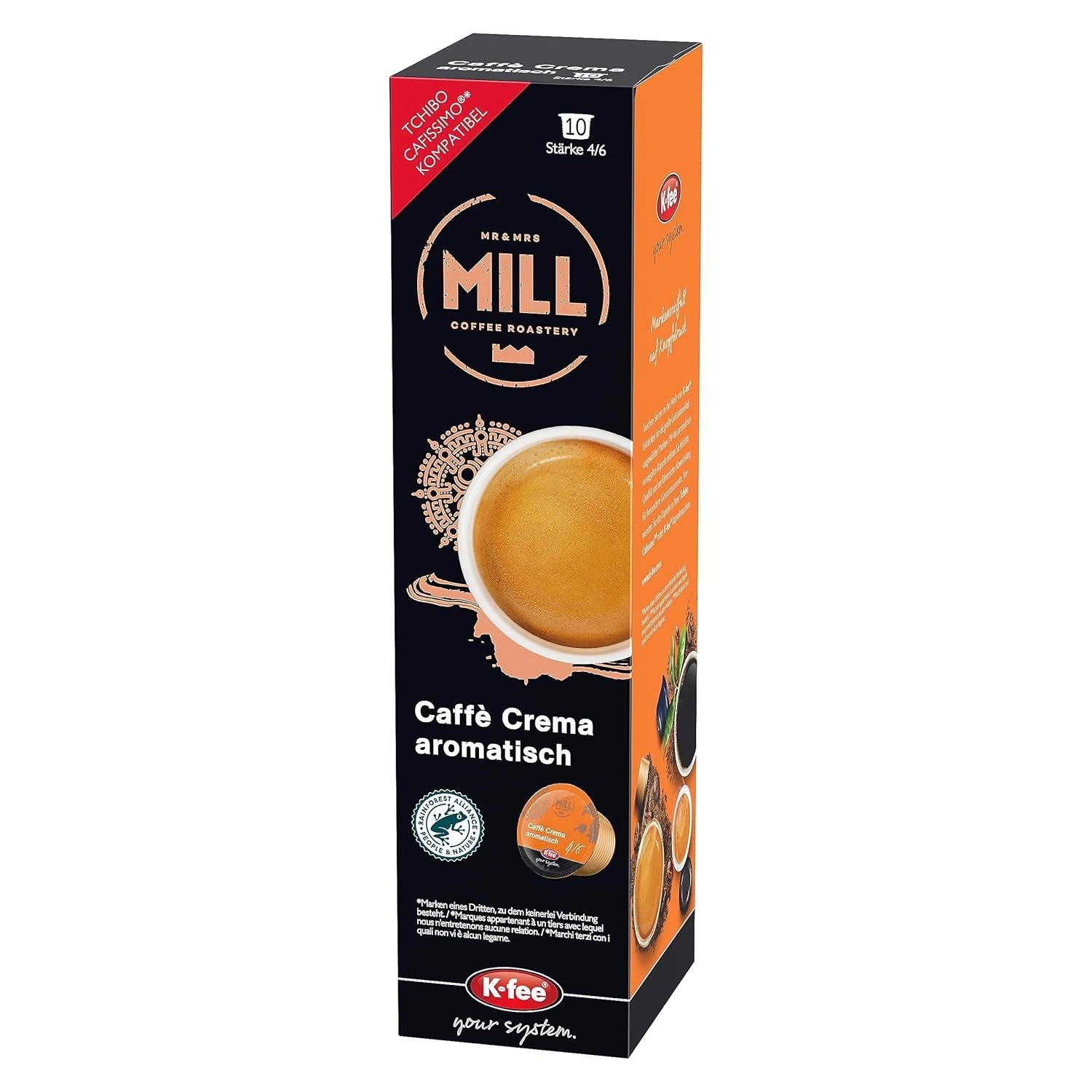 Mr & Mrs Mill Caffè Aromatisch crema, kompatibel med K-fee & Tchibo Cafissimo*, Stärke 4/6, 120 kaffekapslar