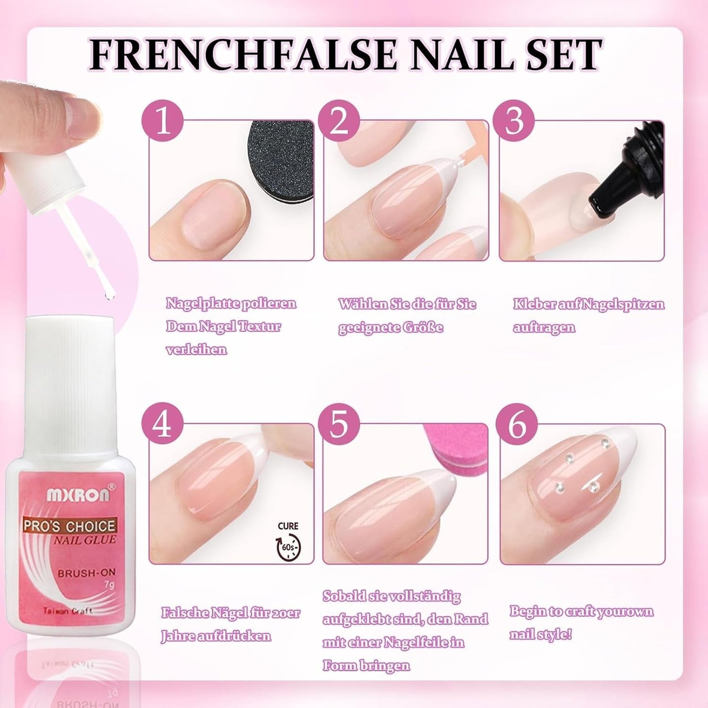 120 st Nakenrosa falska naglar med nagellim - 12 storlekar Kort oval fyrkantig press på naglar - Vackra naglar, limma på konstgjorda naglar - Lämplig för kvinnors DIY-nageldesign (Squaval Pink Gradient)