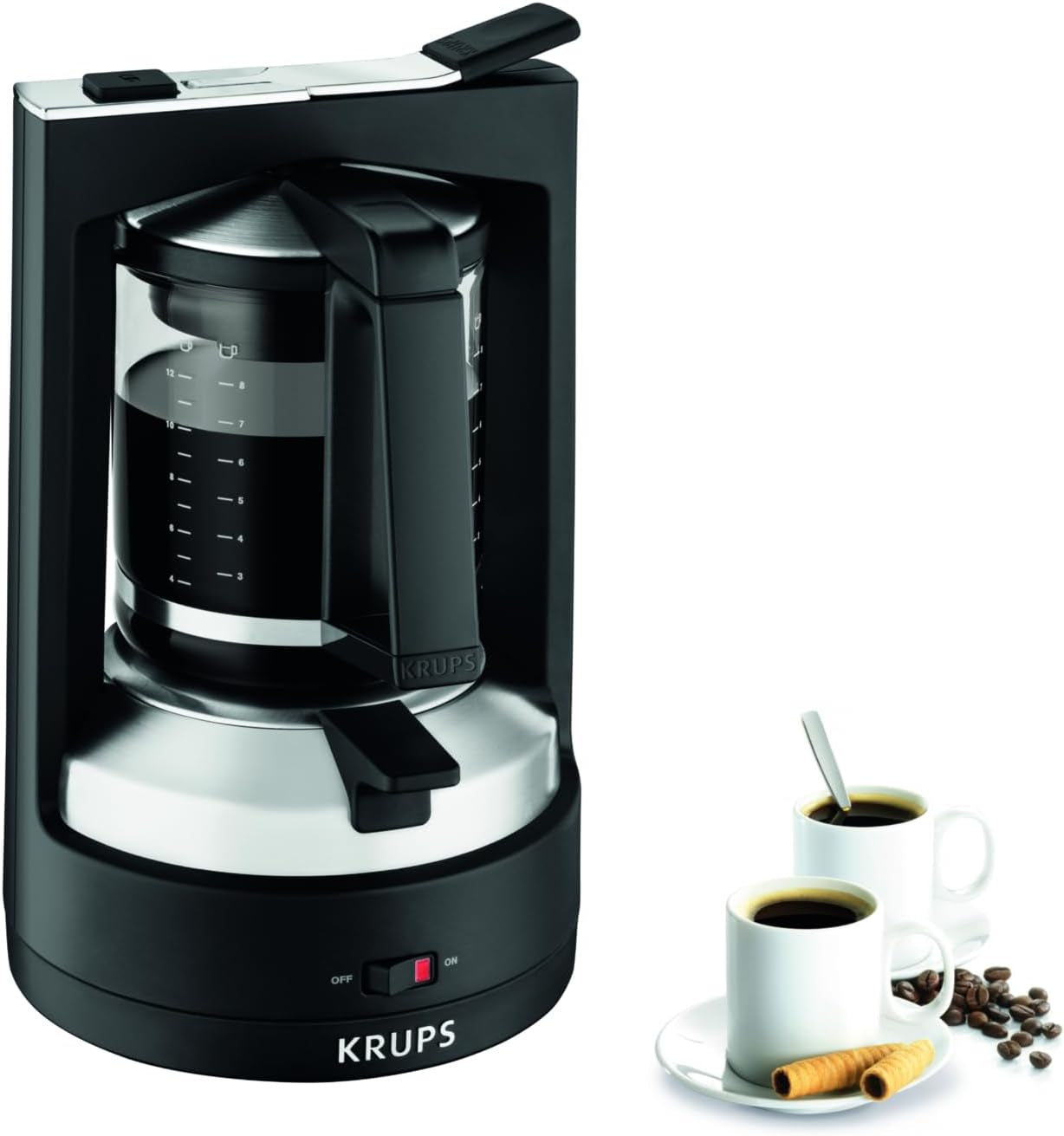 Krups T8 Filter Espressomaskin, 850 Watt, Autoavstängning, 8-12 koppar, 1 L Kapacitet, Permanent Filter, Belyst På/Av-brytare, Lätt att använda, Svart, KM4689