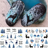 3D-julnagelklistermärken självhäftande vattenöverföring Julgran Snöflinga Älgpingvin Jul Nagelkonst Vinternageldesigner Julklistermärken Nageltillbehör