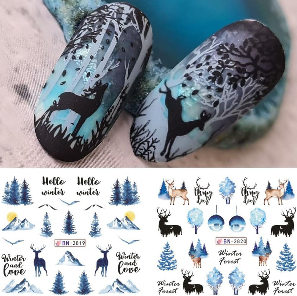 3D-julnagelklistermärken självhäftande vattenöverföring Julgran Snöflinga Älgpingvin Jul Nagelkonst Vinternageldesigner Julklistermärken Nageltillbehör