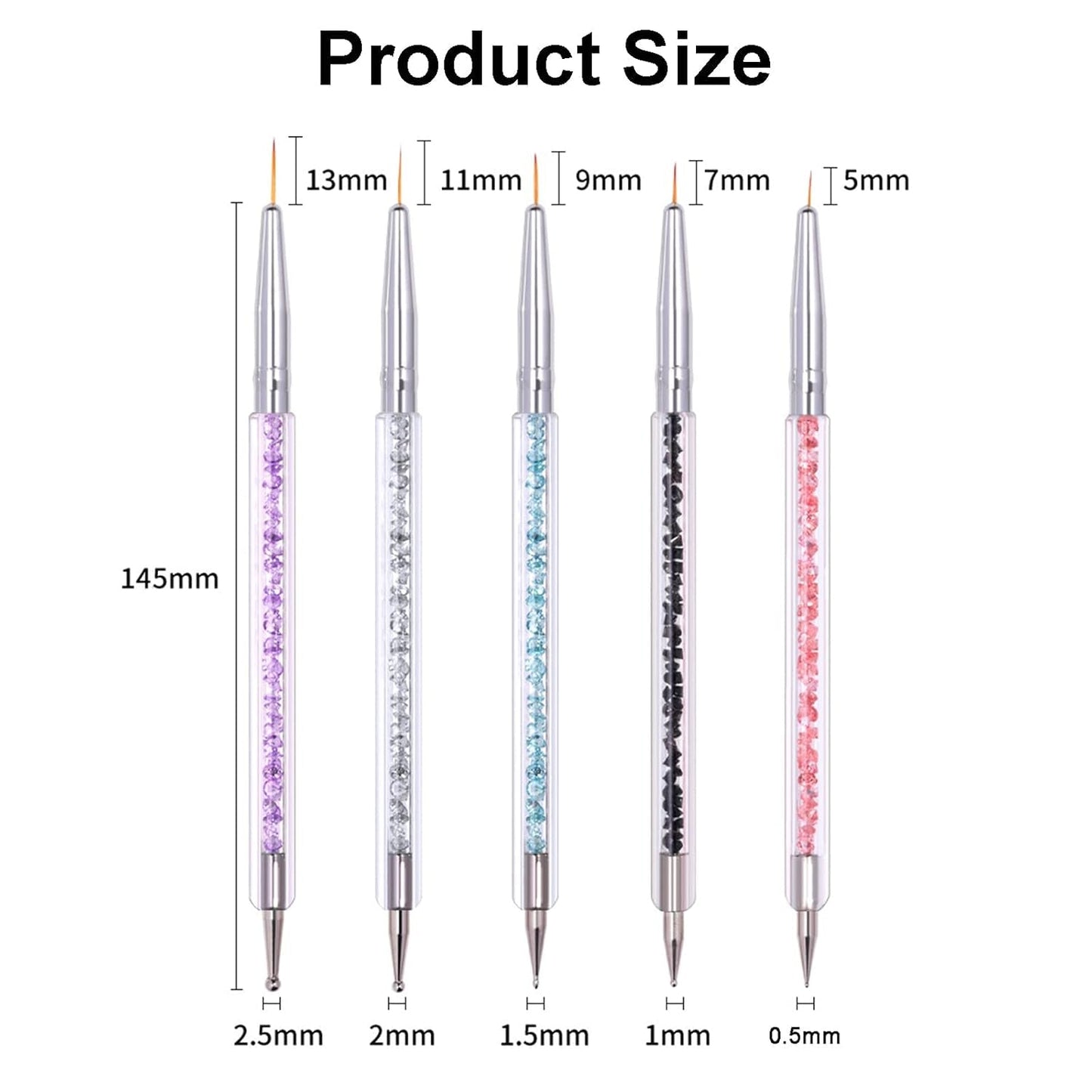 5 Stück Nagel Pinsel Set, Nageldesign Pinsel, Nail Art Dotting Tools, Dual-Ended Professional Acryl Nail Art Pen för DIY Nail Art Design