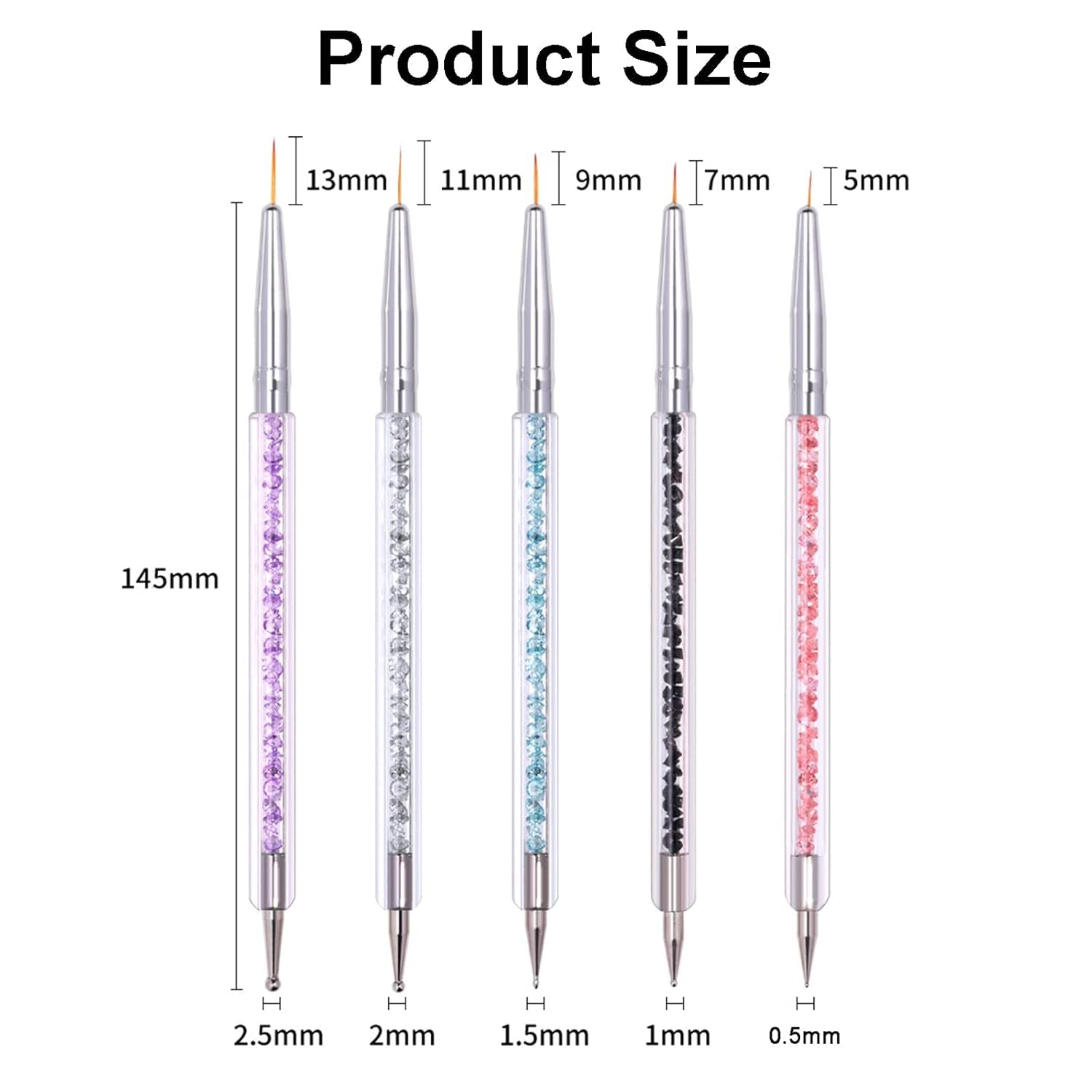 5 Stück Nagel Pinsel Set, Nageldesign Pinsel, Nail Art Dotting Tools, Dual-Ended Professional Acryl Nail Art Pen för DIY Nail Art Design