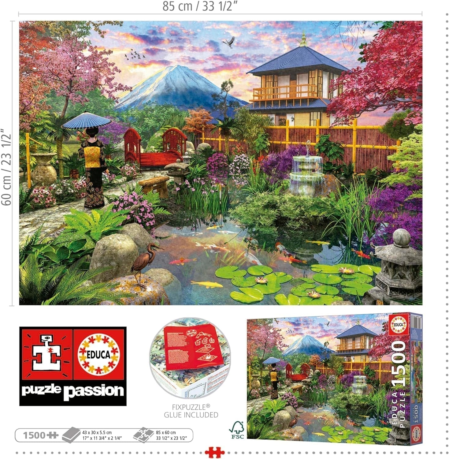 Educa - Pussel med 1500 bitar för vuxna | Den japanska trädgården. Mått: 85 X 60 cm. Inkluderar Fixpuzzle pussellim. I 14 år (19937) Puzzle Naty Shop