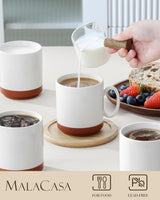 MALACASA kaffemuggset, 350ml muggset av stengods för 4 personer, moderna kaffemuggar för te, juice, latte, cappuccino, varm choklad. Tål diskmaskin och mikrovågsugn, TARA-serien, kakivit