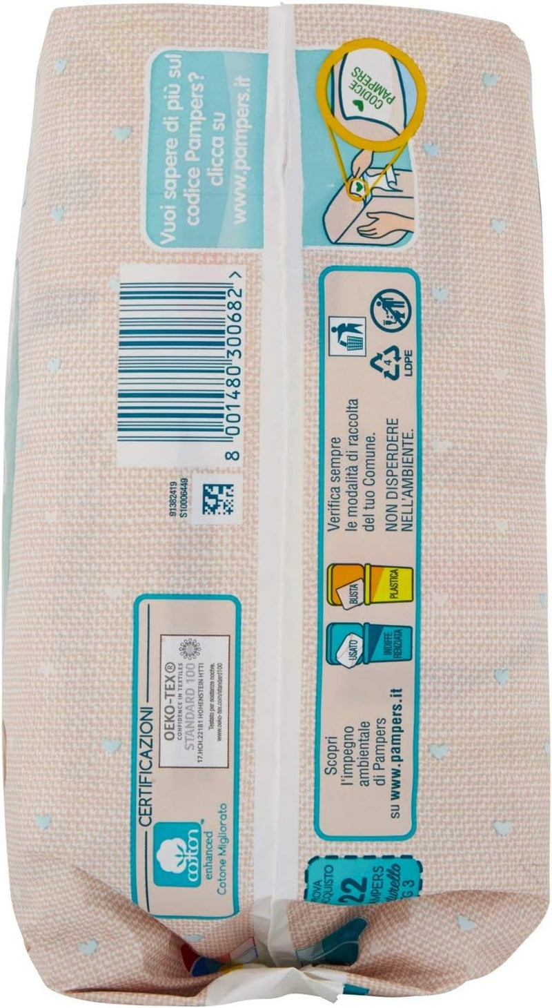 Pampers Naturello Midi, 22 blöjor, storlek 3 (4-9 kg)