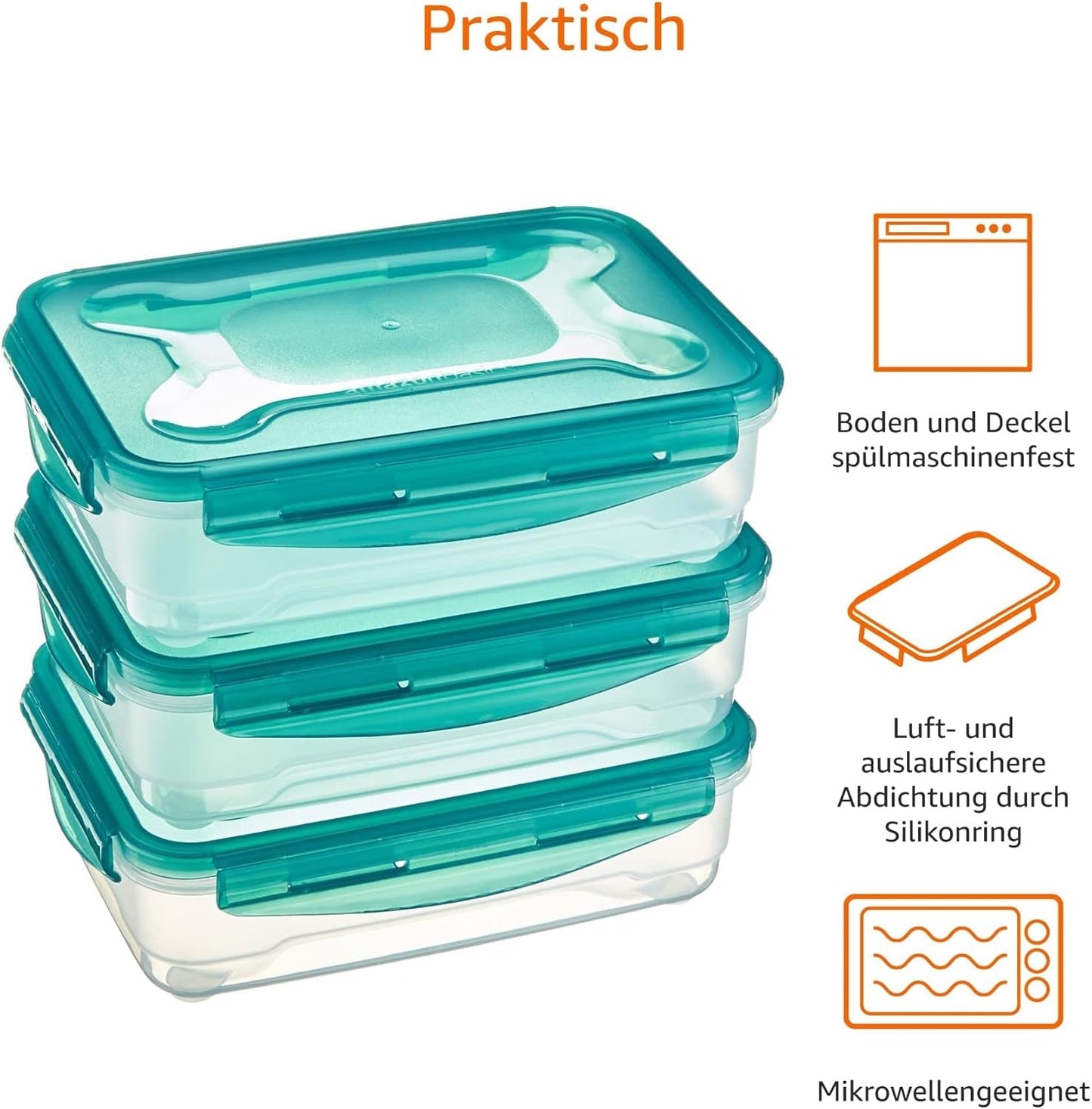 Amazon Basics frysbehållare i ett set, med lock, läckagesäkra, stapelbara, kyl/frys, BPA-fri, plast-, mikrovågs- och diskmaskinssäker, 3 x 1,2 l, klara matförvaringslådor Naty Shop