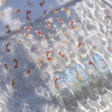 JMEOWIO 3D Nagelsticker Koi Fisch Nail Art Sticker Selbstklebend Nagelaufkleber 5D Stereoskopisk Dekoration Nageldesign Zubehör 1 Blatt