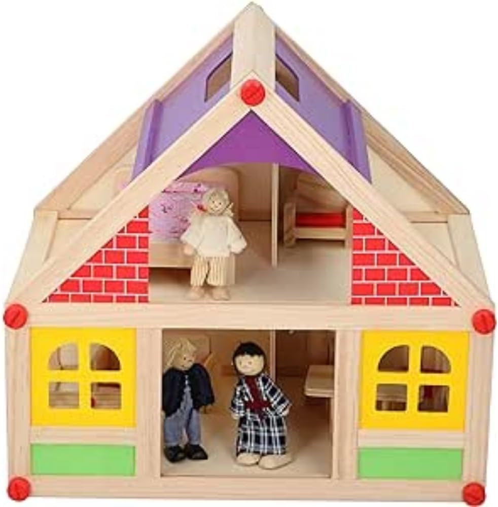 Marionette träleksaker - dockhus i trä med möbler och dockor - 11 stycken dockskåp Naty Shop Standardtitel