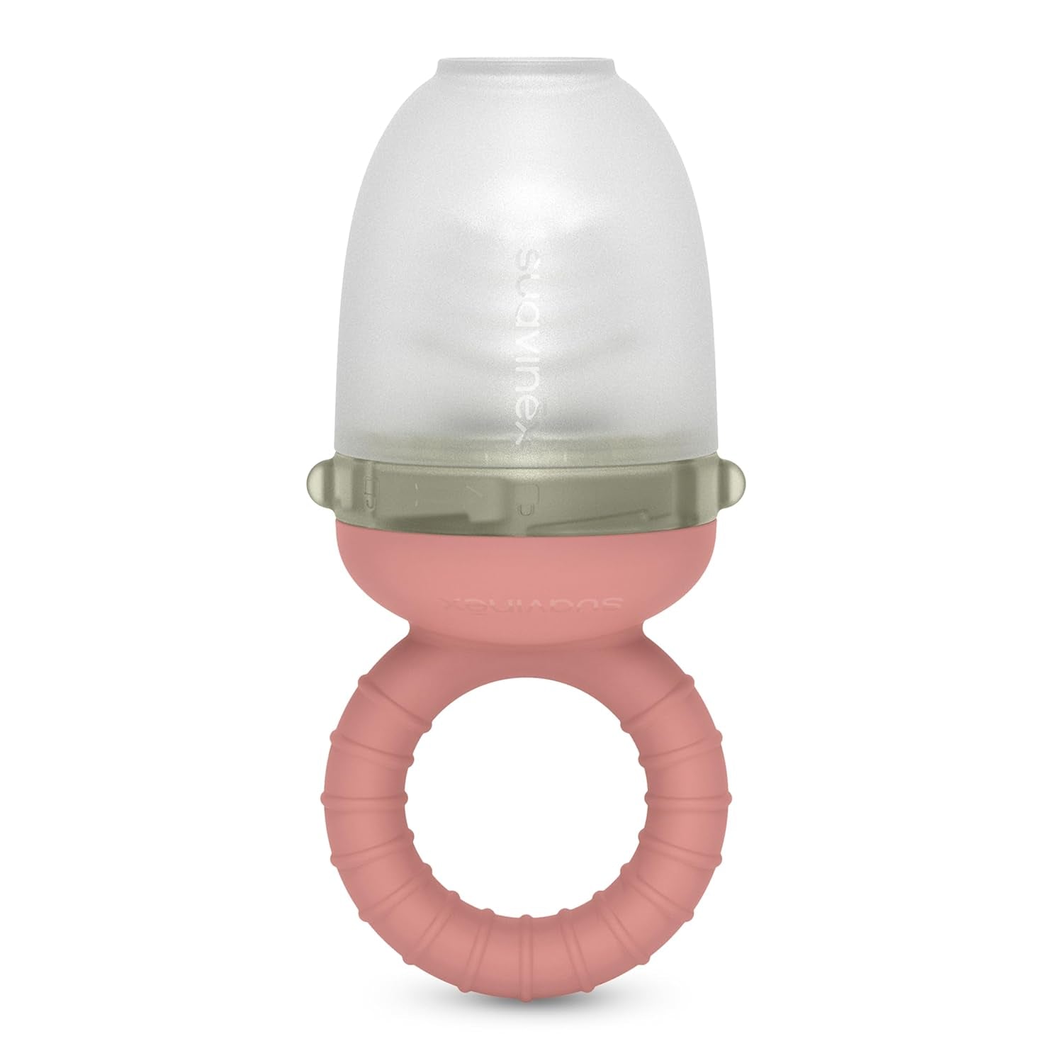 Suavinex babybitring, kvävningssäker, livsmedelskvalitet, silikon, med lock, lätt att rengöra, diskmaskin och fryssäker, lugnar tandköttet, 6 månader och uppåt, rosa