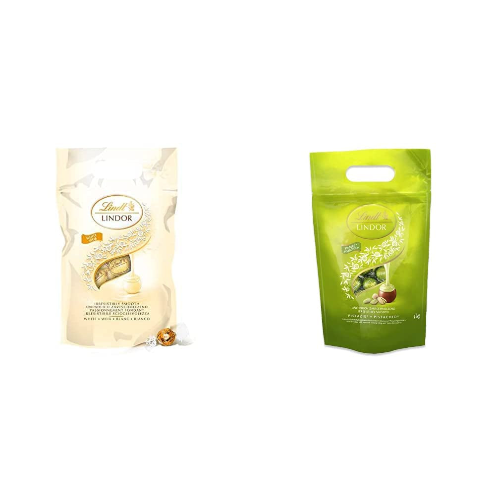 LINDOR vita chokladbollar, 1 kg och LINDOR | 1 kg återförslutningsbar påse | ca. 80 mjölkchokladbollar med myntafyllning | Bulkpaket, pralinpresent, chokladpresent